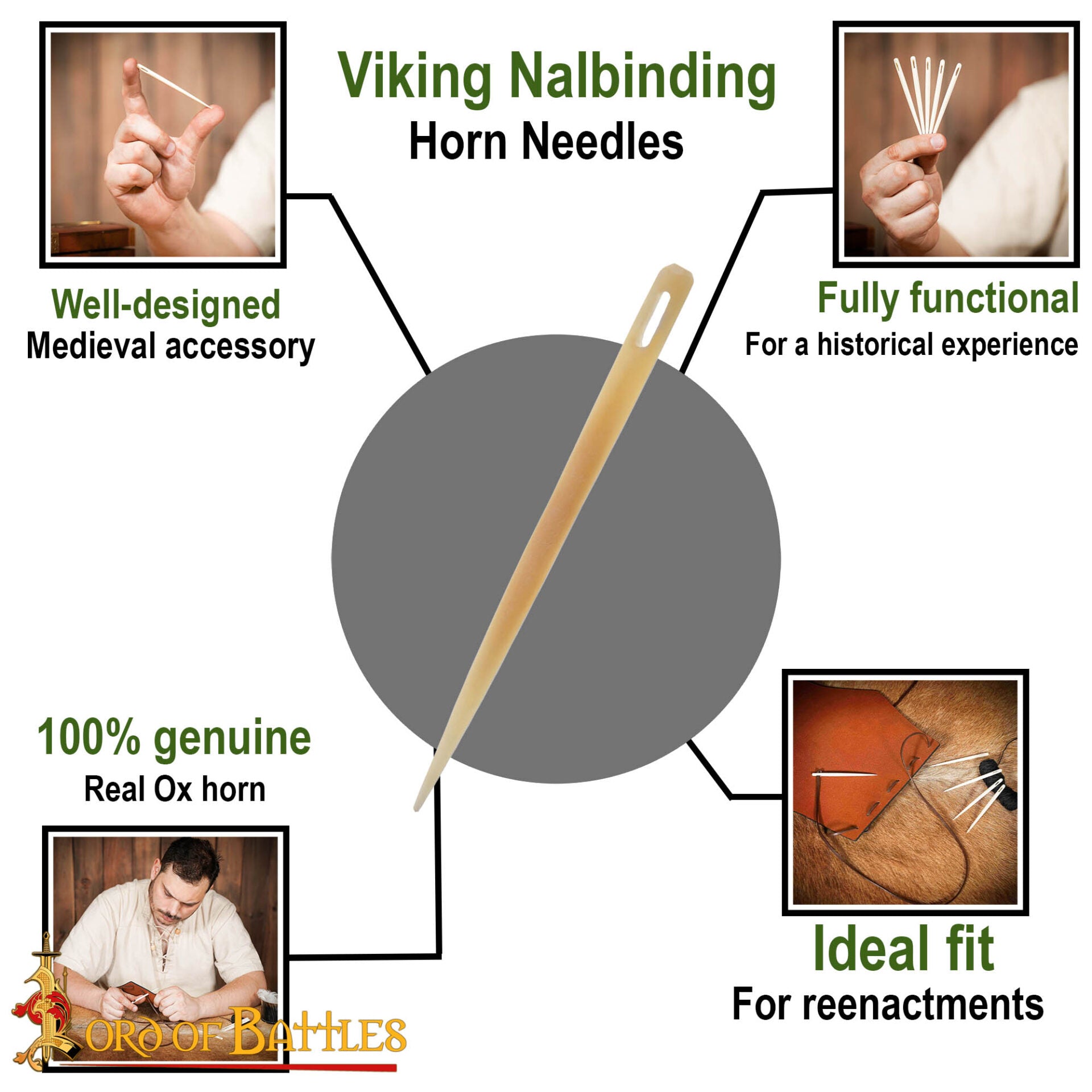 Aguja Medieval de Bordar Hecha a Mano de Hueso Auténtico Accesorio Funcional - Imagen 9