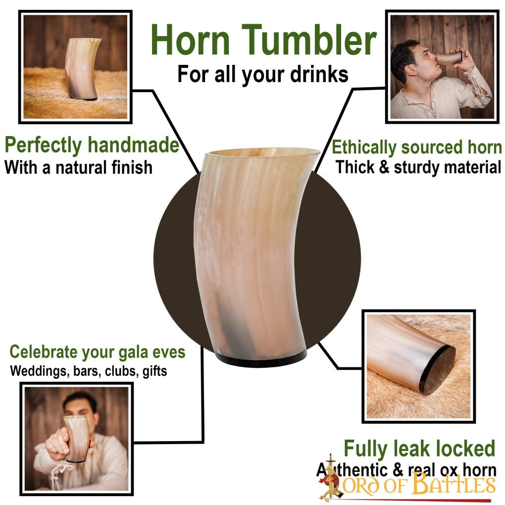 Taza de Cerveza Medieval Vikinga Hecha a Mano con Auténtico Cuerno de Buey - Imagen 4