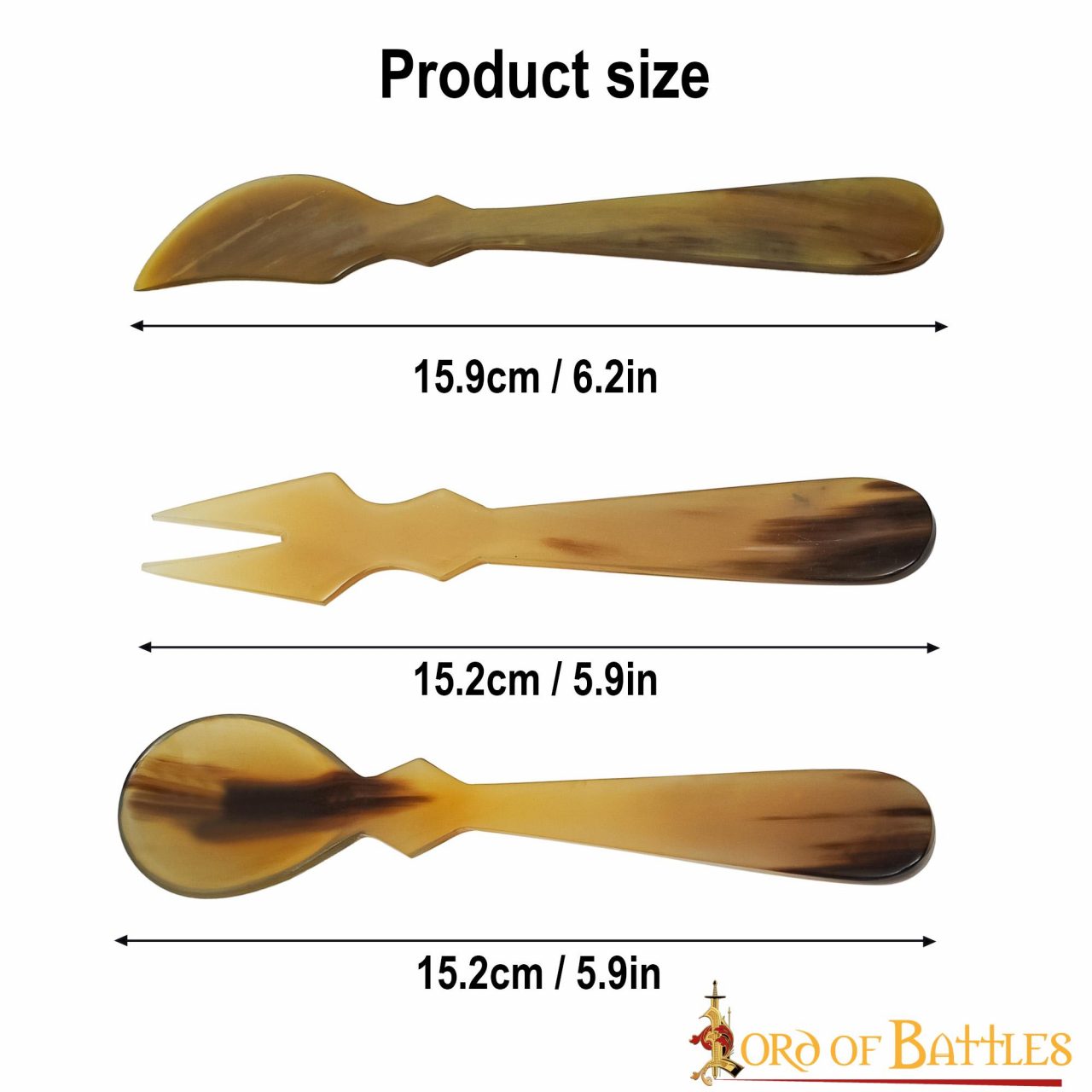 Juego de Cubiertos Medievales de Cuerno - Cuchara, Tenedor y Cuchillo Tallados a Mano - Imagen 7