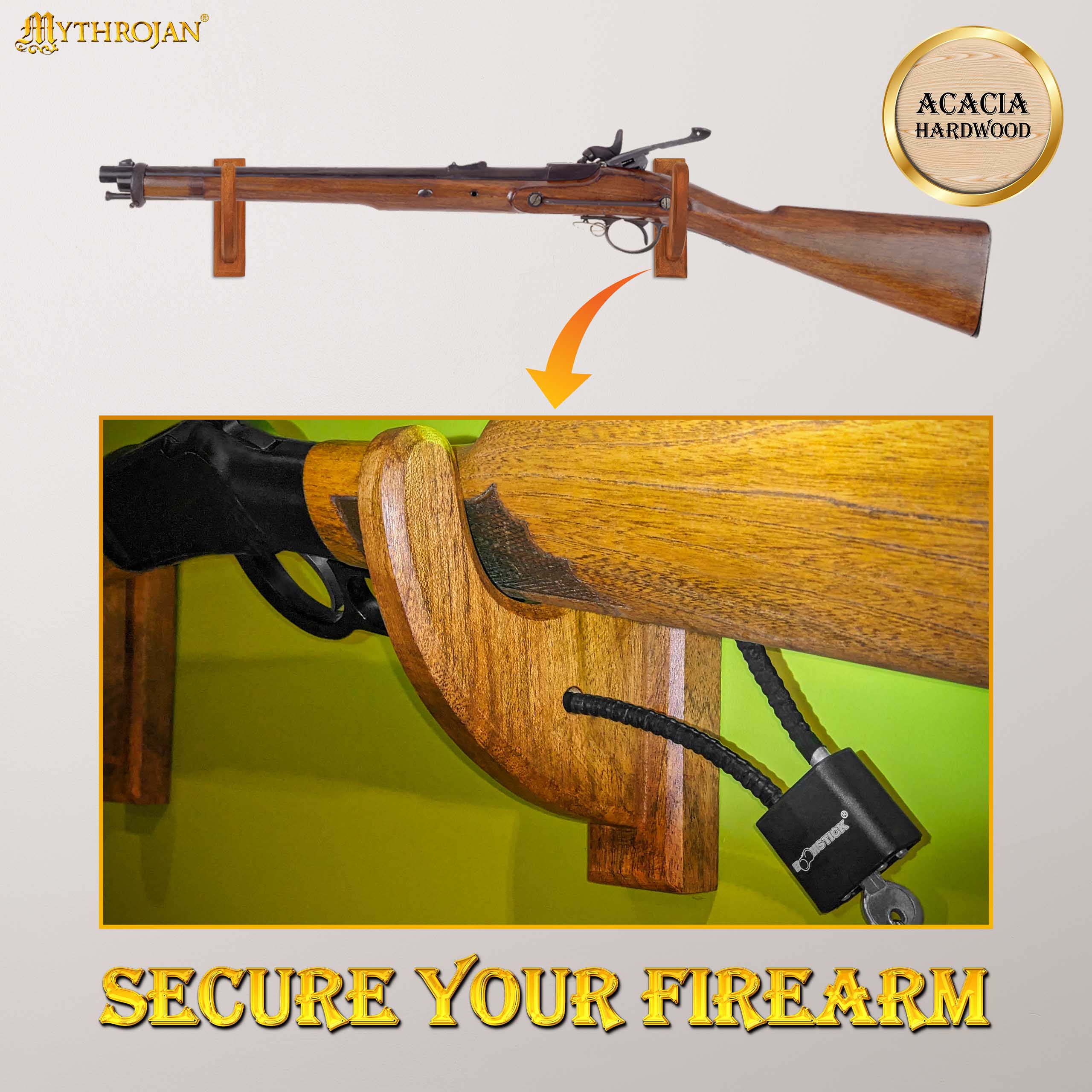 Mythrojan Sólida Madera Dura Pistola Rifle Arma de Fuego Pantalla Pared Soportes Juego de 2, 6.7 "x4.5" - Imagen 4