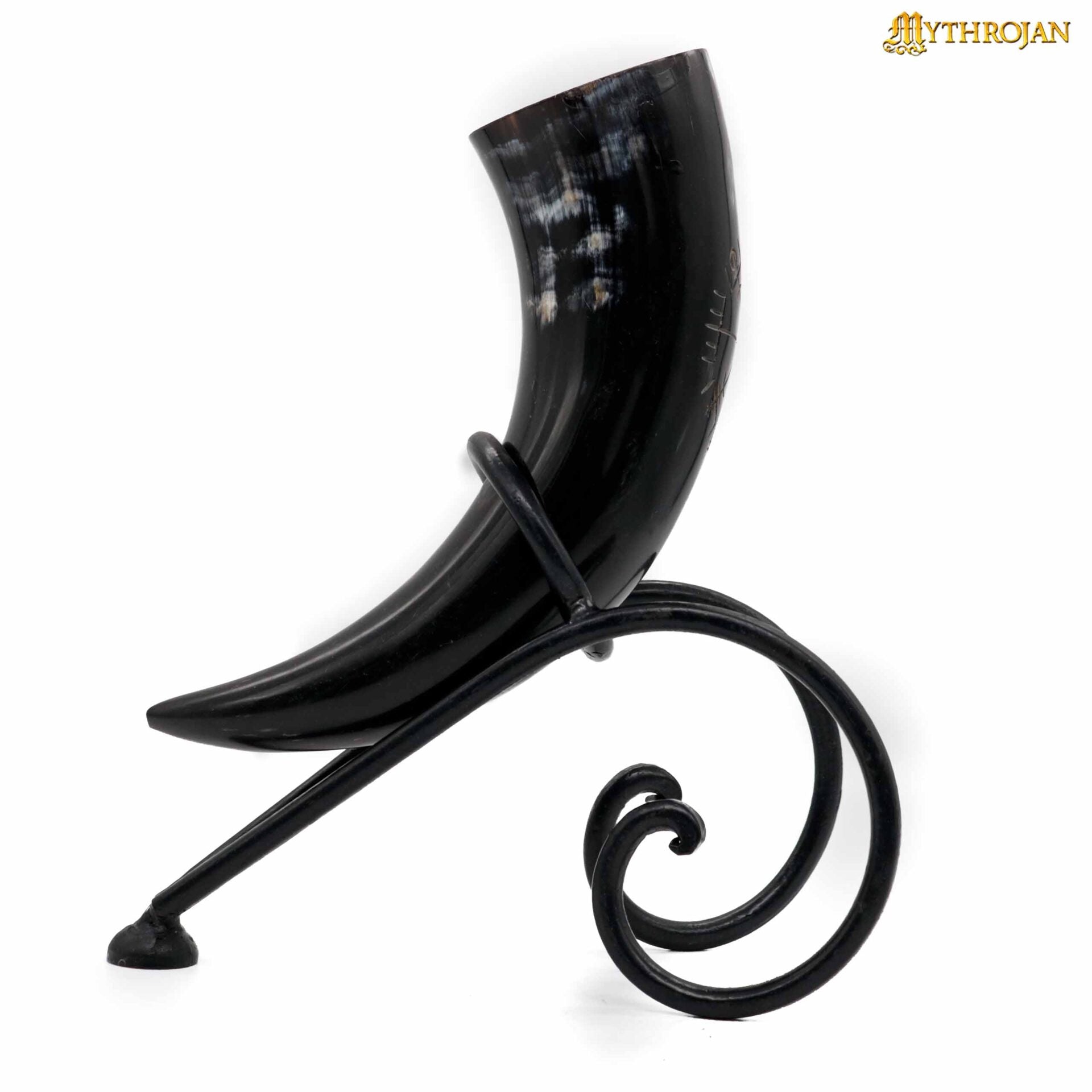 Mythrojan Soporte de Hierro Forjado a Mano para Cuerno de Cerveza Vikingo - Black Ale Horn Stand - Imagen 12