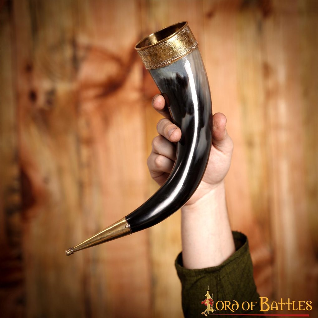 Cuerno Medieval Vikingo para Beber con Accesorios de Latón Puro Cuerno de Buey Auténtico Hecho a Mano - Imagen 11
