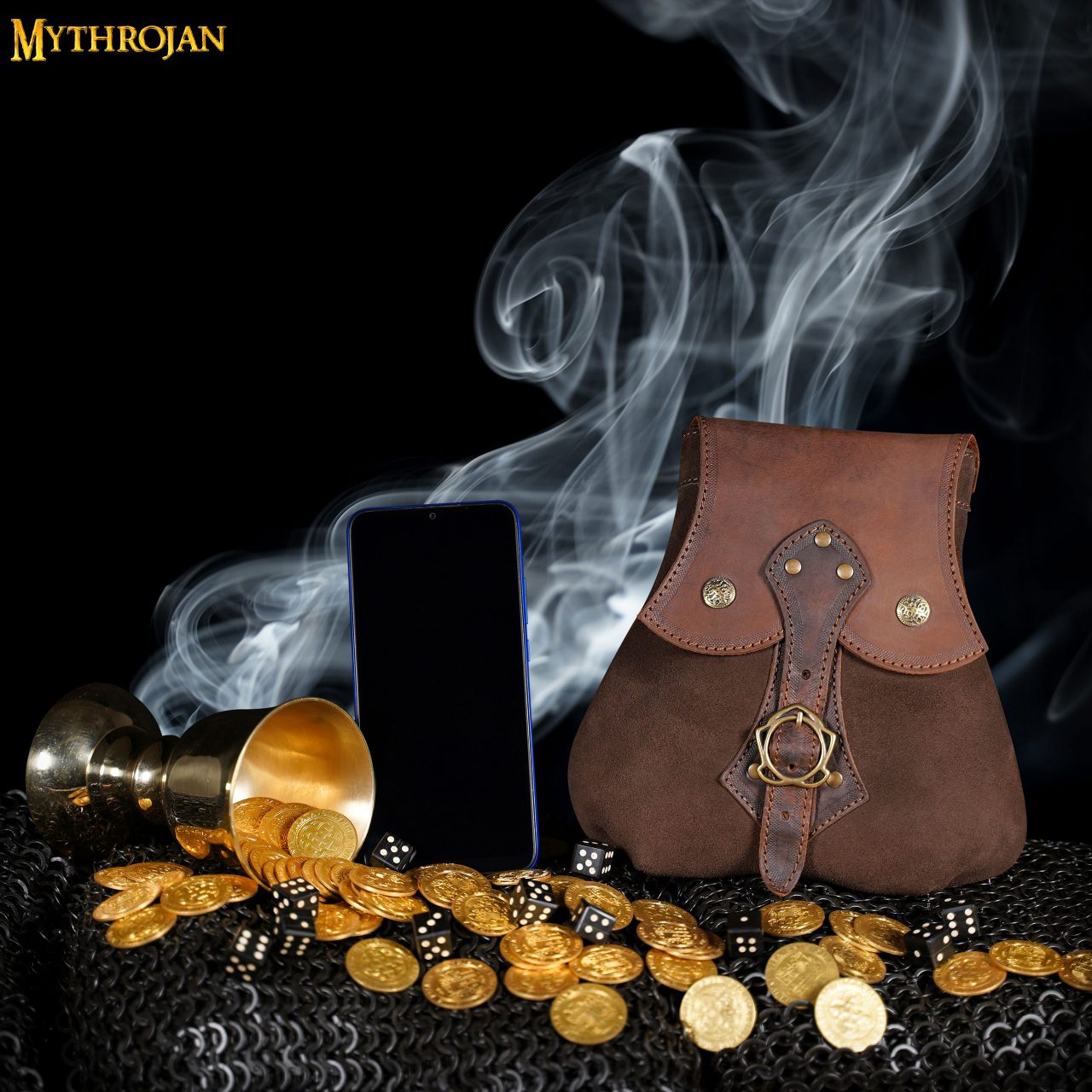 Mythrojan "stalwart Warrior" Bolsa de Cuero para Larp, Cosplay Medieval Sca Marrón, 8"×8 - Imagen 2