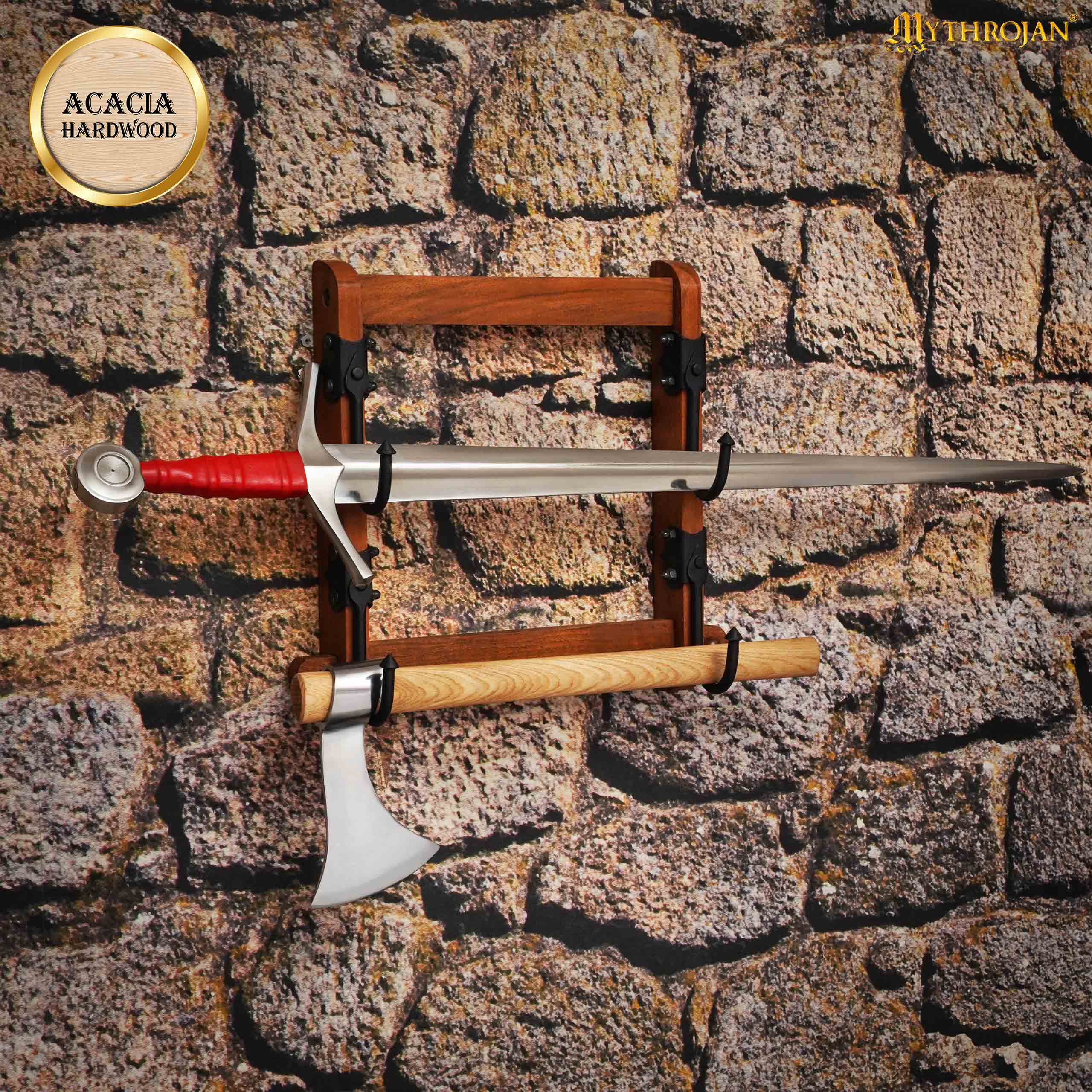 Mythrojan Soporte de Dos Niveles de Madera Maciza con Ganchos de Hierro - Imagen 5