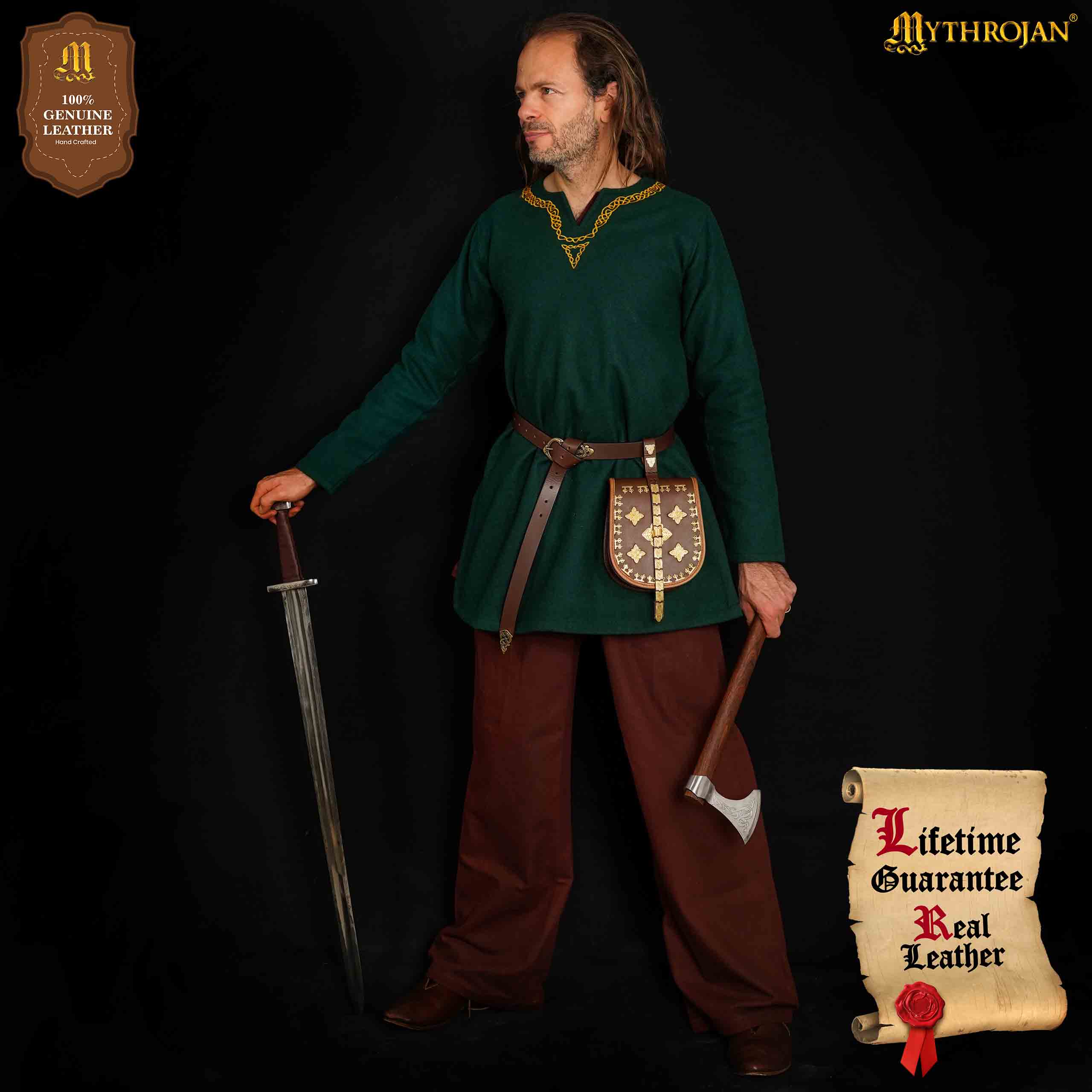 Mythrojan Birka Bolsa de Cuero Vikingo Tarsoly - Bolsa para Cinturón Auténtica Hecha a Mano Basada en Originales Históricos - Accesorio Nórdico de Cuero Auténtico - Imagen 11