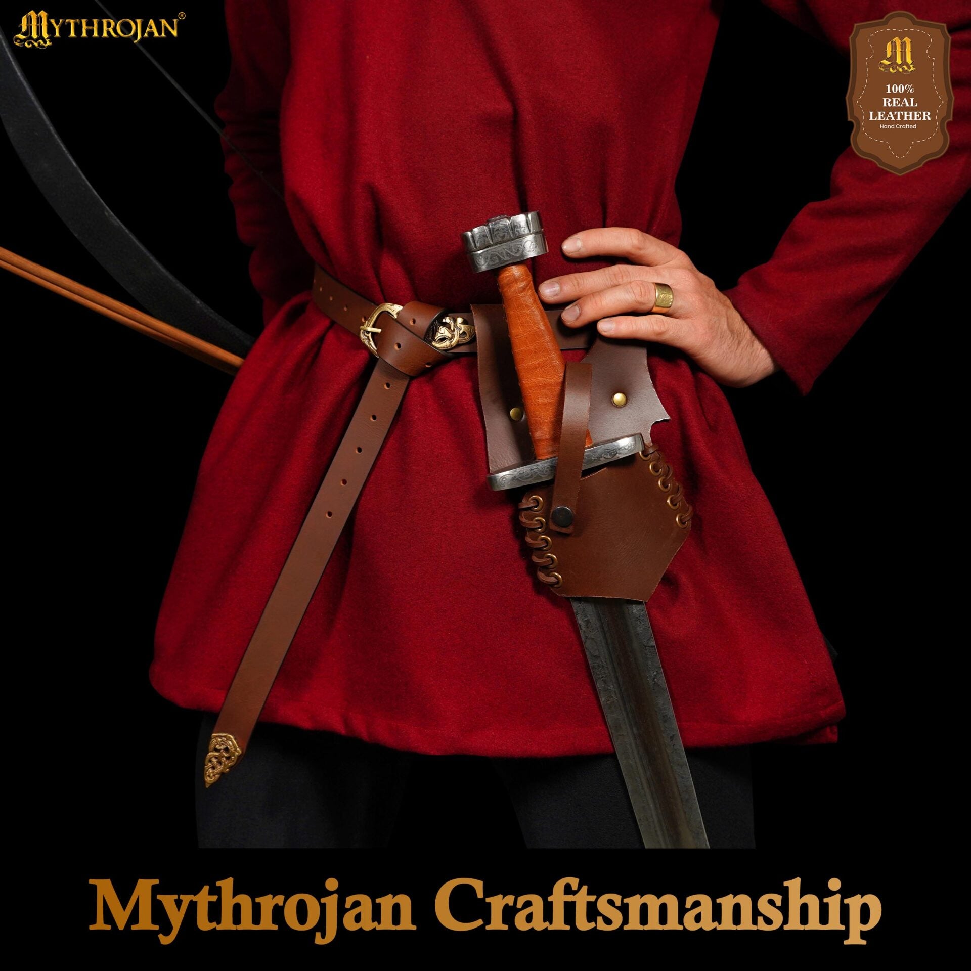 Mythrojan Medieval Renacimiento Cuero Rh Espada Rana Larp Disfraz de Espada Rana Porta Espada Rapier Caballero Cinturón Rana Daga de Cuero Funda Espada Pirata - Imagen 5