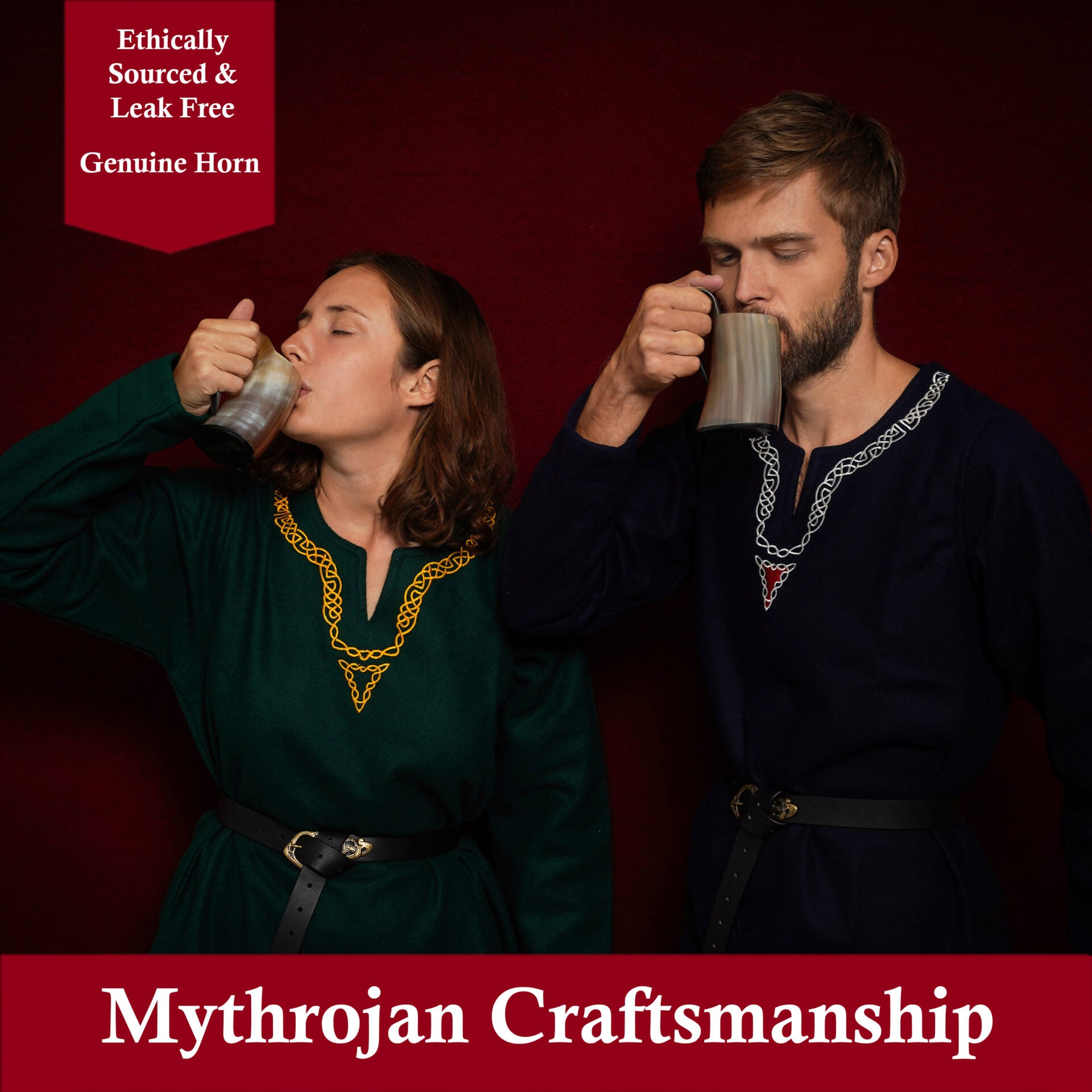 Juego de 2 Tazas de Cerveza Mythrojan Viking Horn - Tazas de Cerveza de Cuerno de Buey Pulidas a Mano con Asa - Tazas de Cerveza de Hidromiel de 4.5 - Imagen 5