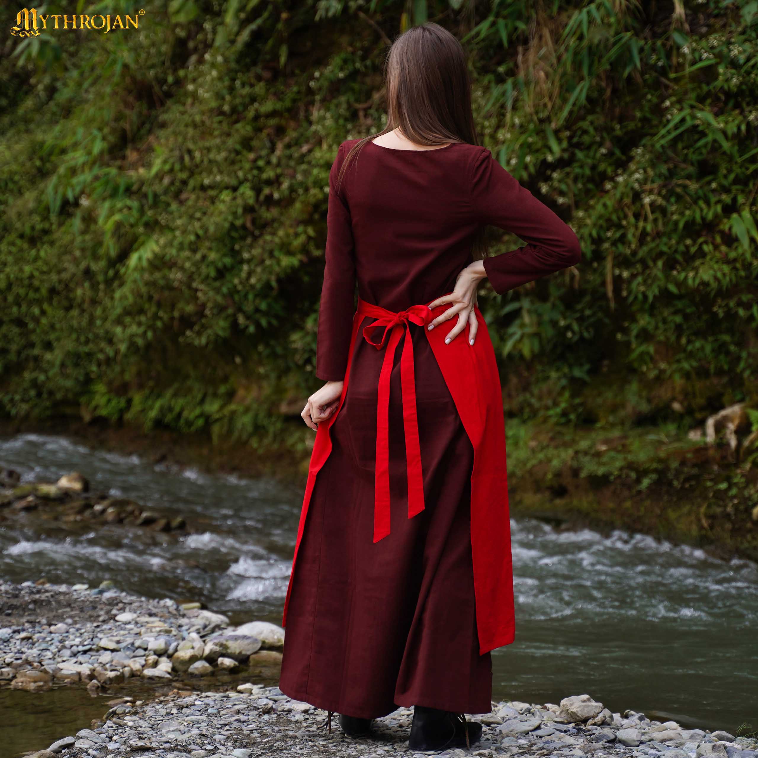 Mythrojan Medieval Ecru Delantal: Ideal para Cocinar Hornear, Feria del Renacimiento, Recreación, Larp, Cosplay Rendimiento, Maid Traje, Retro Cintura Delantales para Mujeres, Niñas, Camarera - Imagen 4