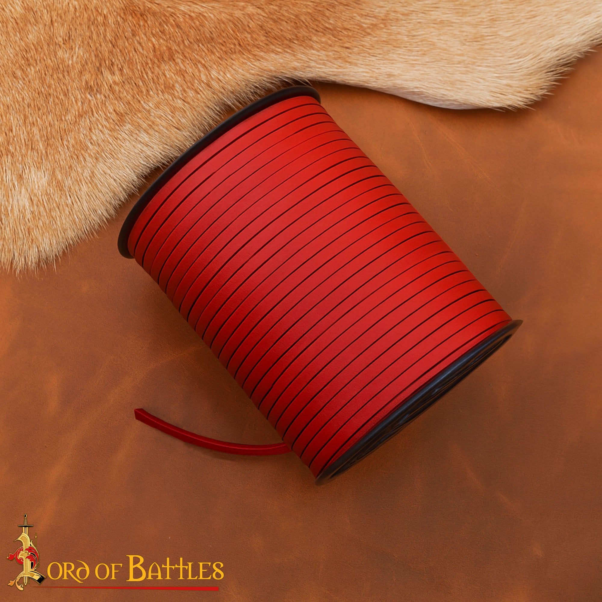 Rollo de Cordón de Cuero Rojo - 50 M de Cordón Plano de Cuero Auténtico - Imagen 1