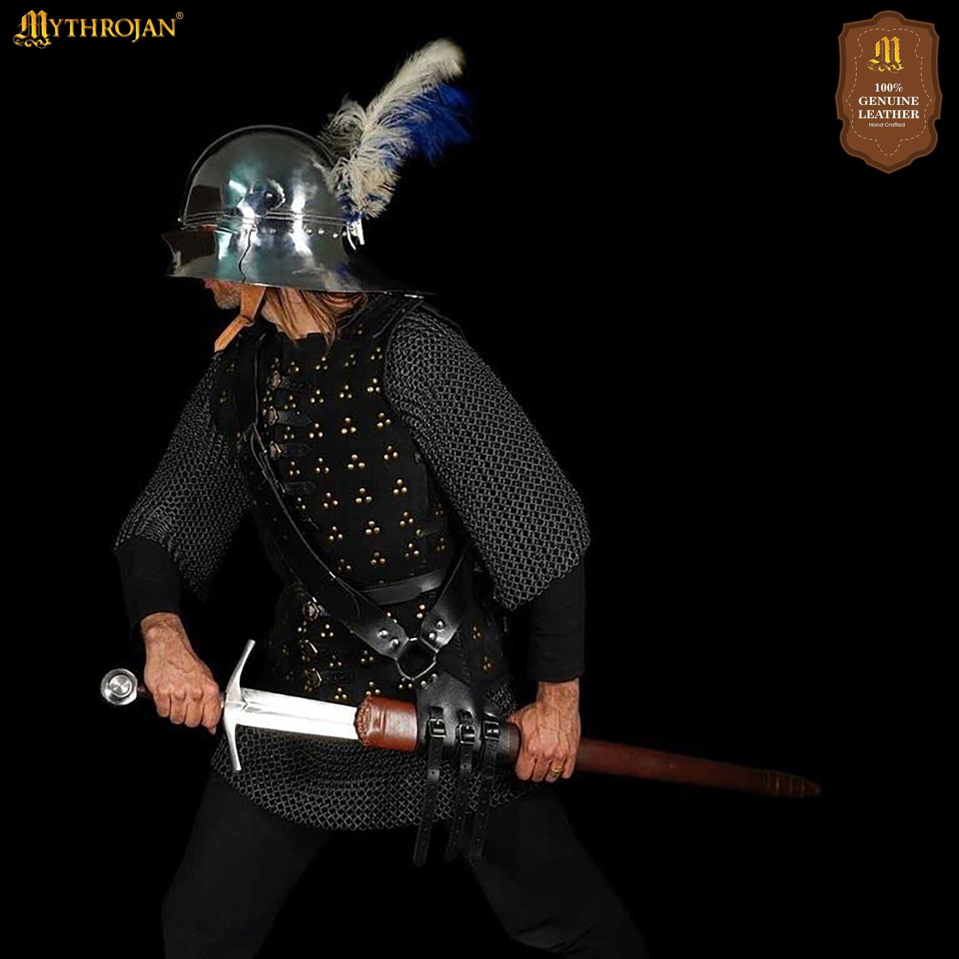 Mythrojan Baldric Cinturón Espada Cuero Funda Daga Medieval : Zurdo - Imagen 5