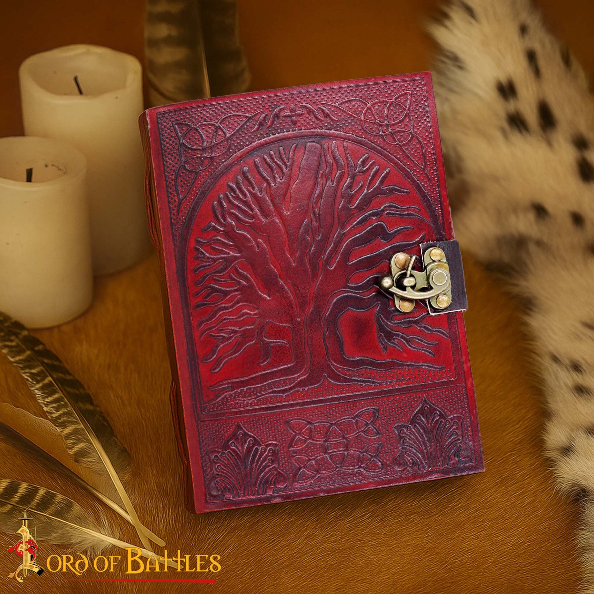 Diario Medieval de Cuero "el Árbol de la Vida" - Diario Artesanal con Cerradura de Latón - Imagen 1