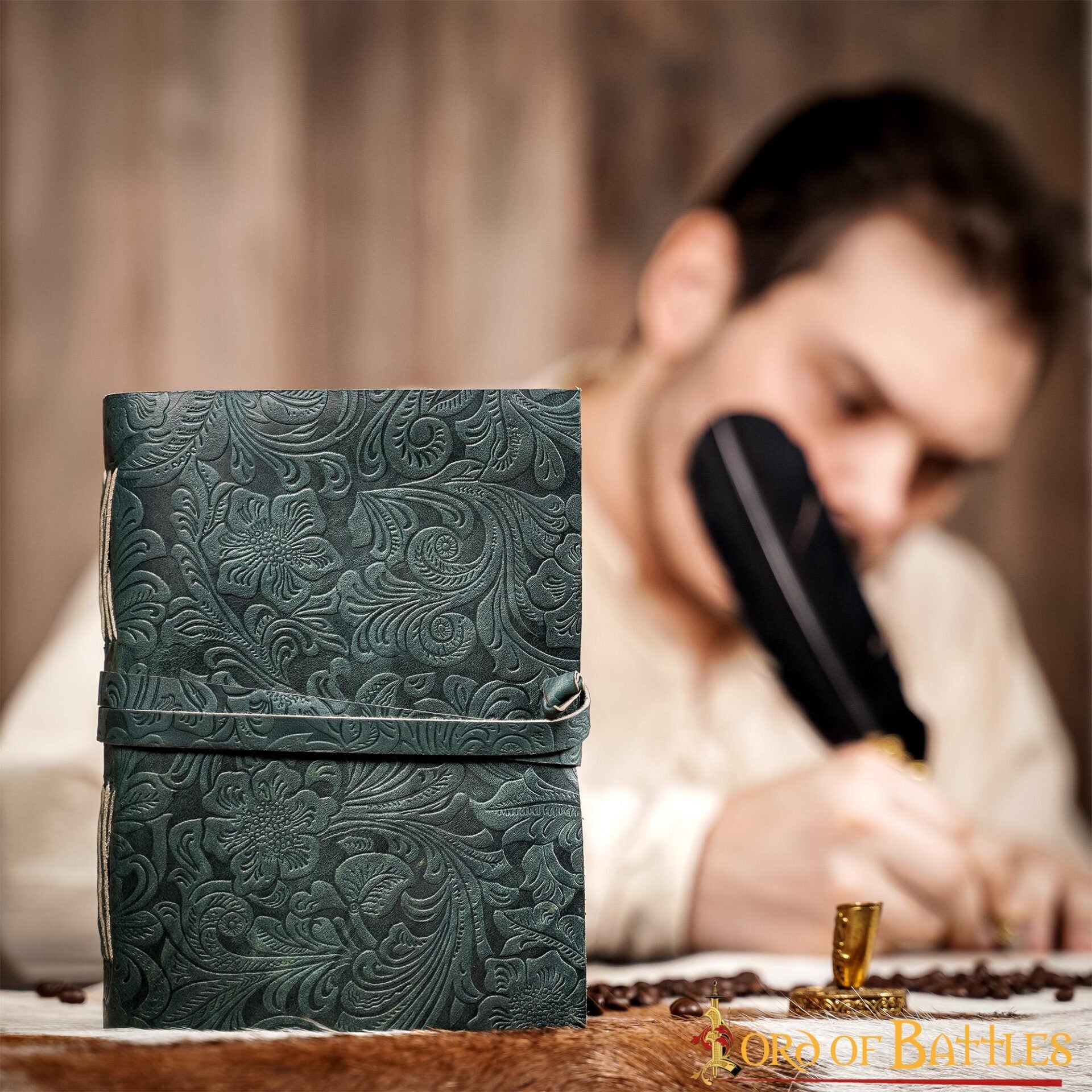 Diario Medieval de Cuero con Papel Antiguo -verde - Diario Hecho a Mano - Imagen 20