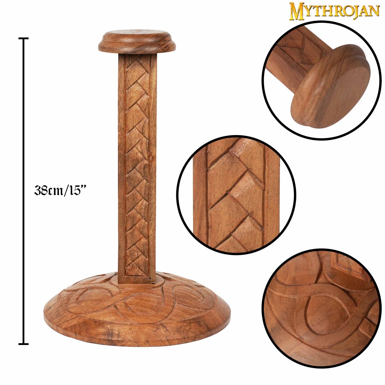Soporte de Casco de Madera Mythrojan : Altura : 15". - Imagen 4