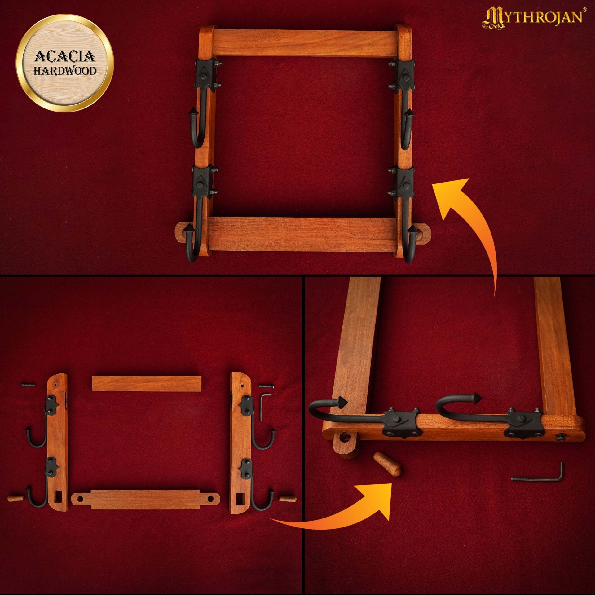 Mythrojan Soporte de Dos Niveles de Madera Maciza con Ganchos de Hierro - Imagen 6