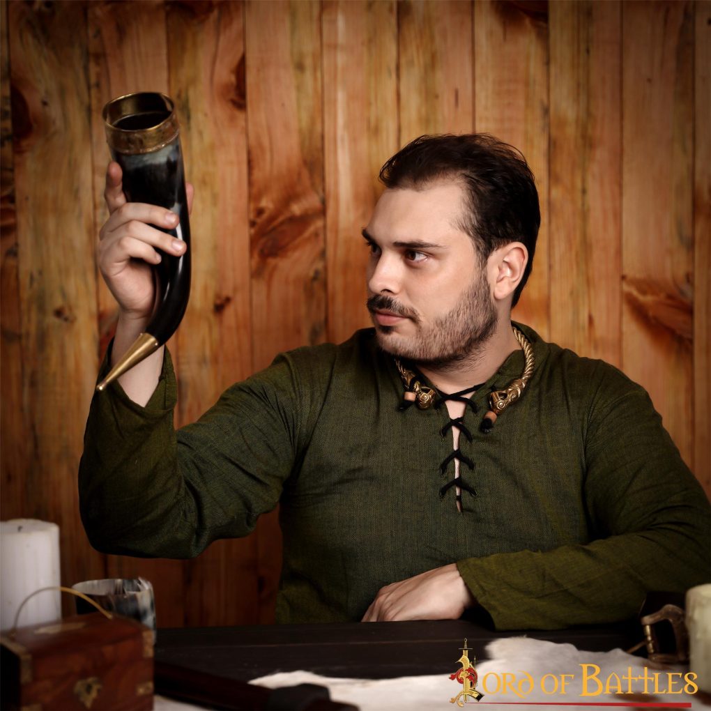 Cuerno Medieval Vikingo para Beber con Accesorios de Latón Puro Cuerno de Buey Auténtico Hecho a Mano - Imagen 10