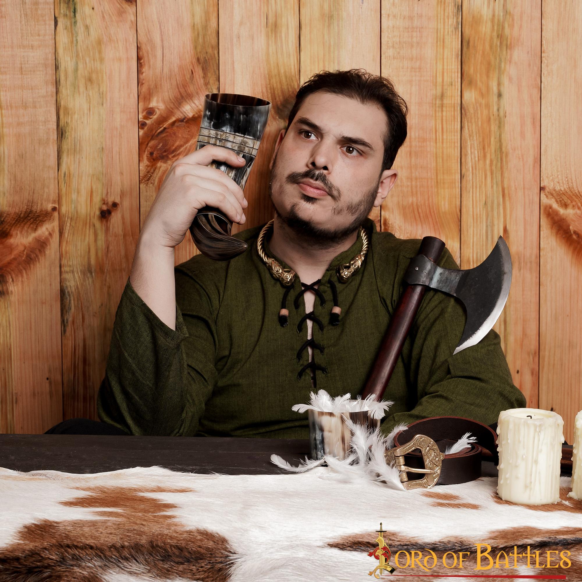 Cuerno para Beber Vikingo con Grabado en Forma de Panal, Cuerno de Buey Natural Hecho a Mano (500-600 Ml) - Imagen 15