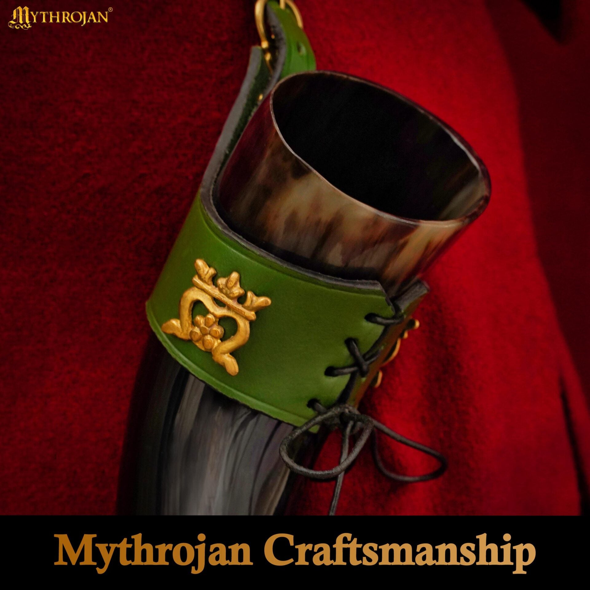 Mythrojan The Elegant Lady 250 Ml Cuerno Vikingo para Beber con Funda de Cuero Verde - Imagen 6