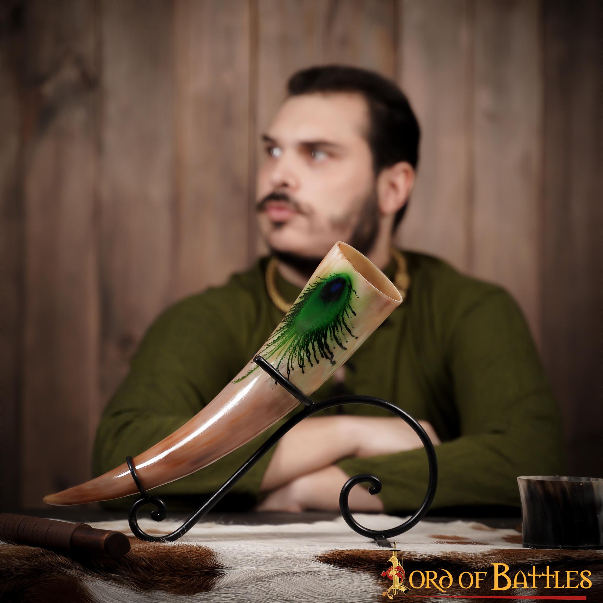 "la Pluma Mística" Cuerno para Beber 500 - 600 Ml Cuerno de Buey Auténtico Hecho a Mano - Descatalogado - Imagen 8