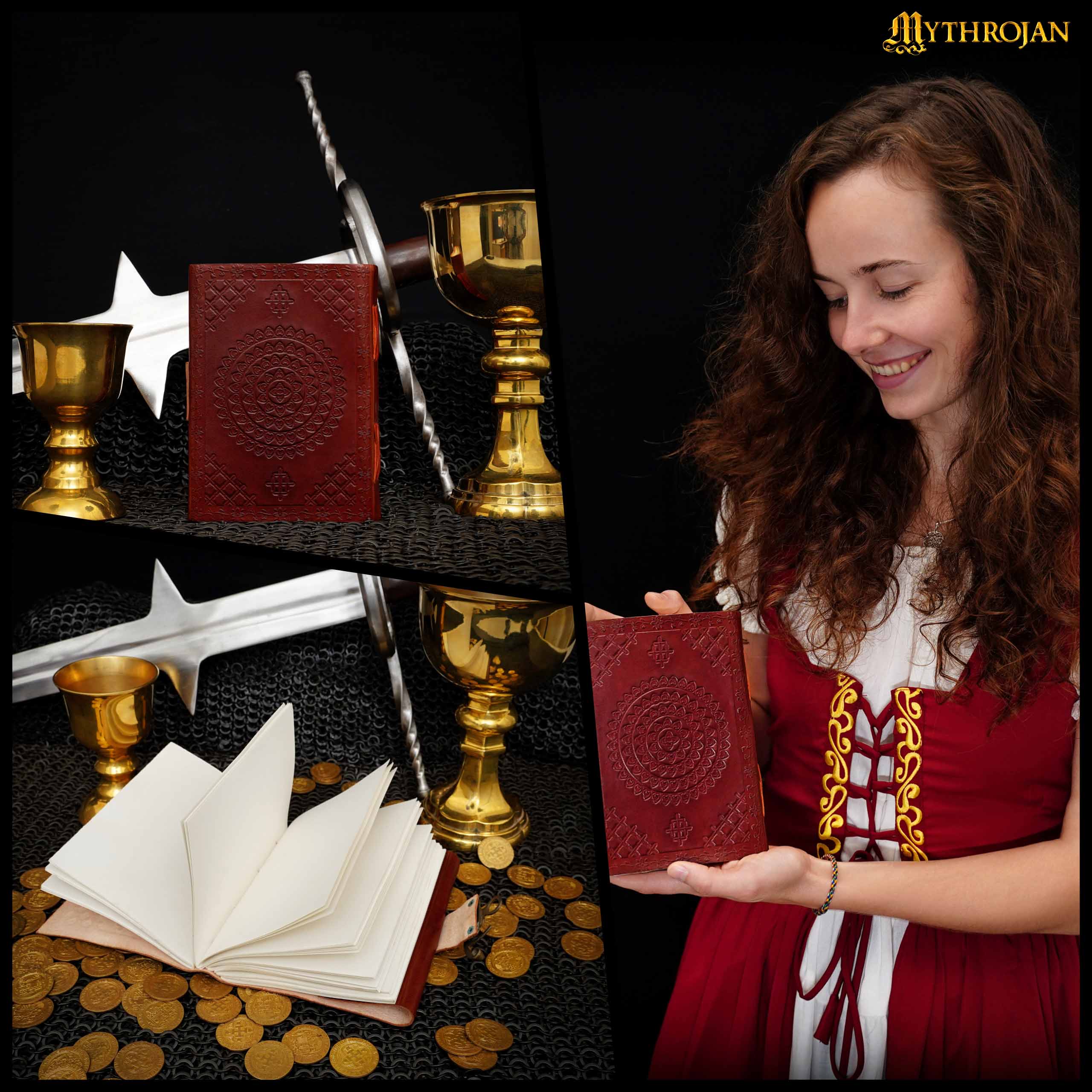 Mythrojan Diario de Cuero Marrón en Relieve Vintage Cuaderno de Escritura - Imagen 6