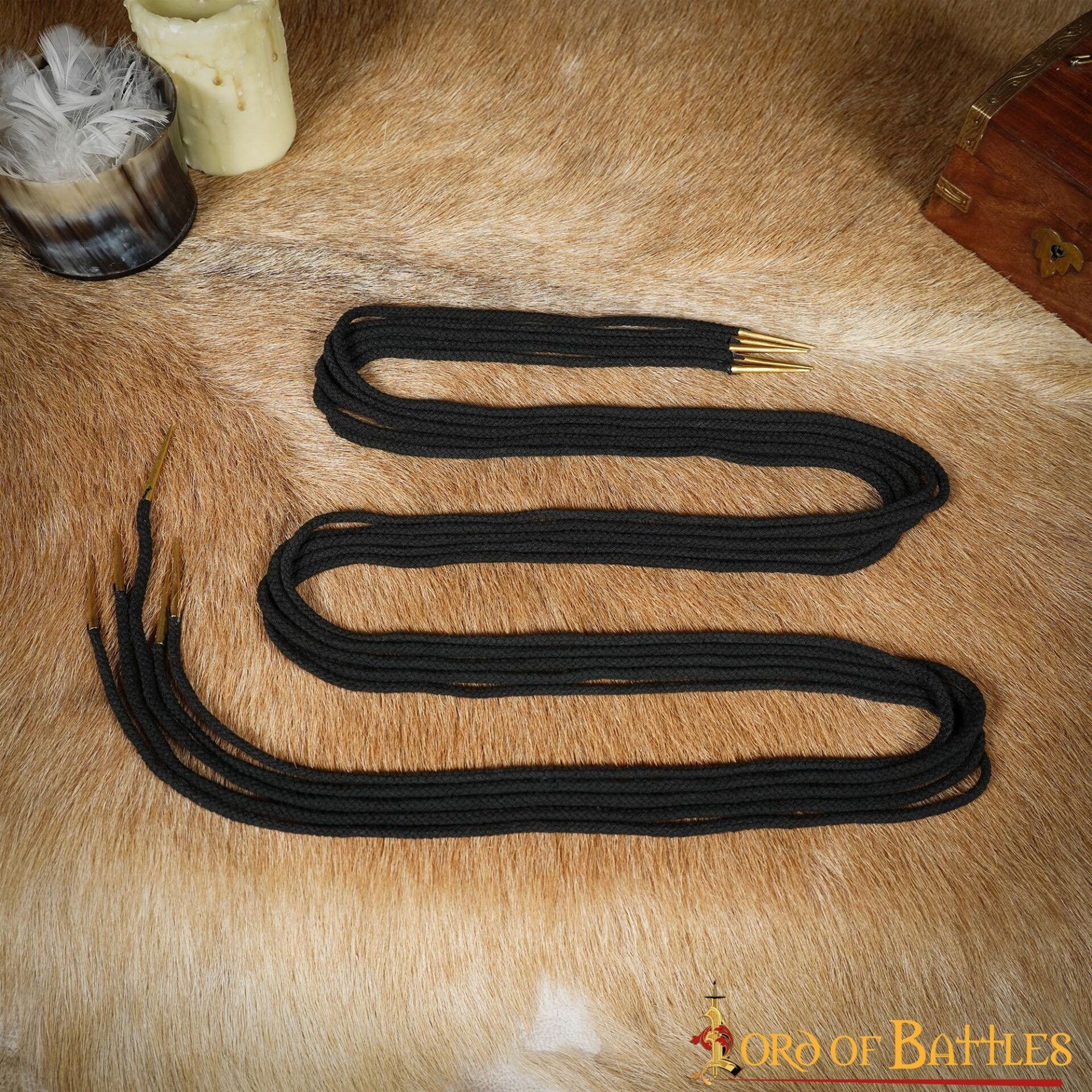 Cordones de Algodón Negro con Remates de Latón Macizo - Juego de 5 Corbatas Medievales - Imagen 16