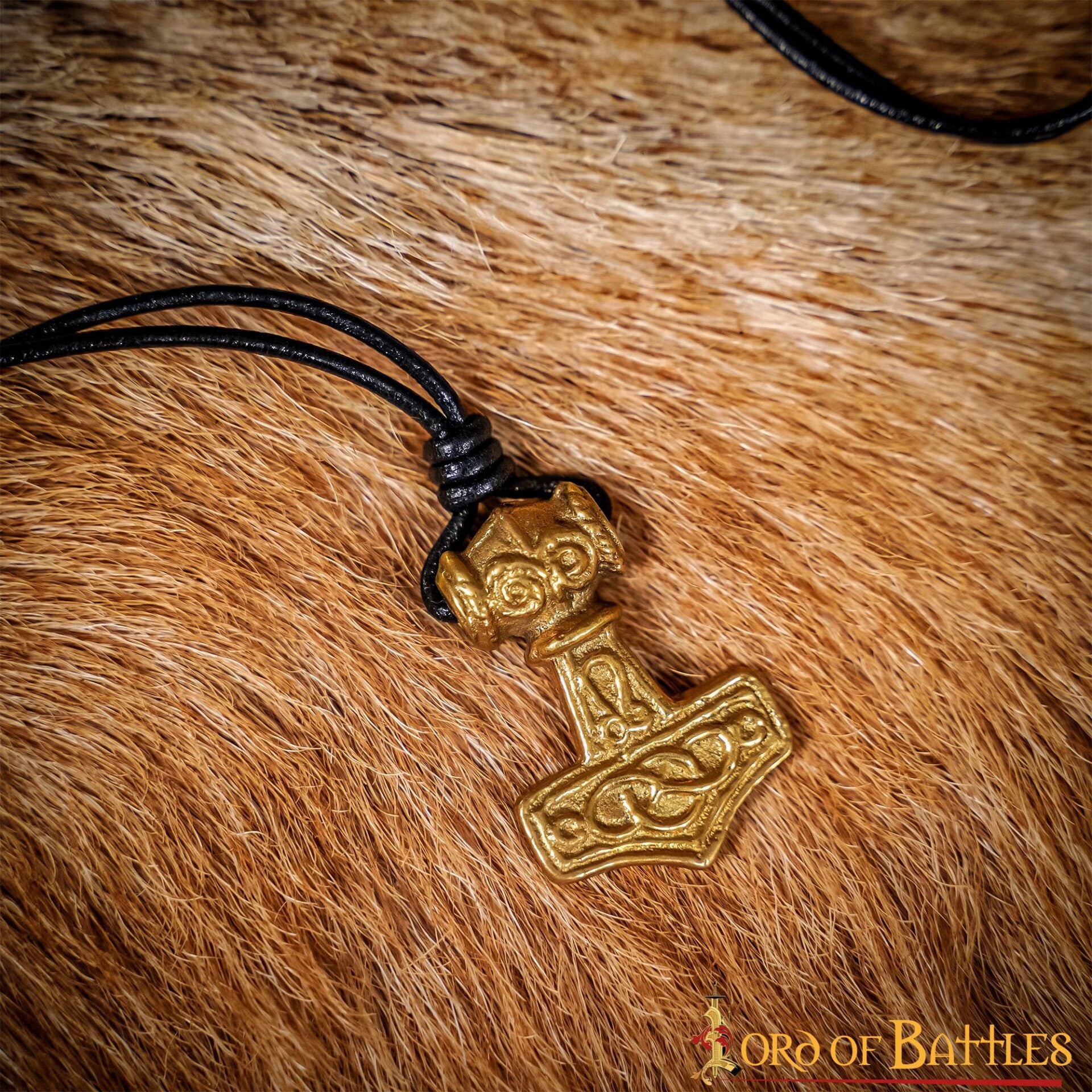 Colgante Mjolnir con Cordón de Cuero - Latón, Martillo de Thor - Imagen 13