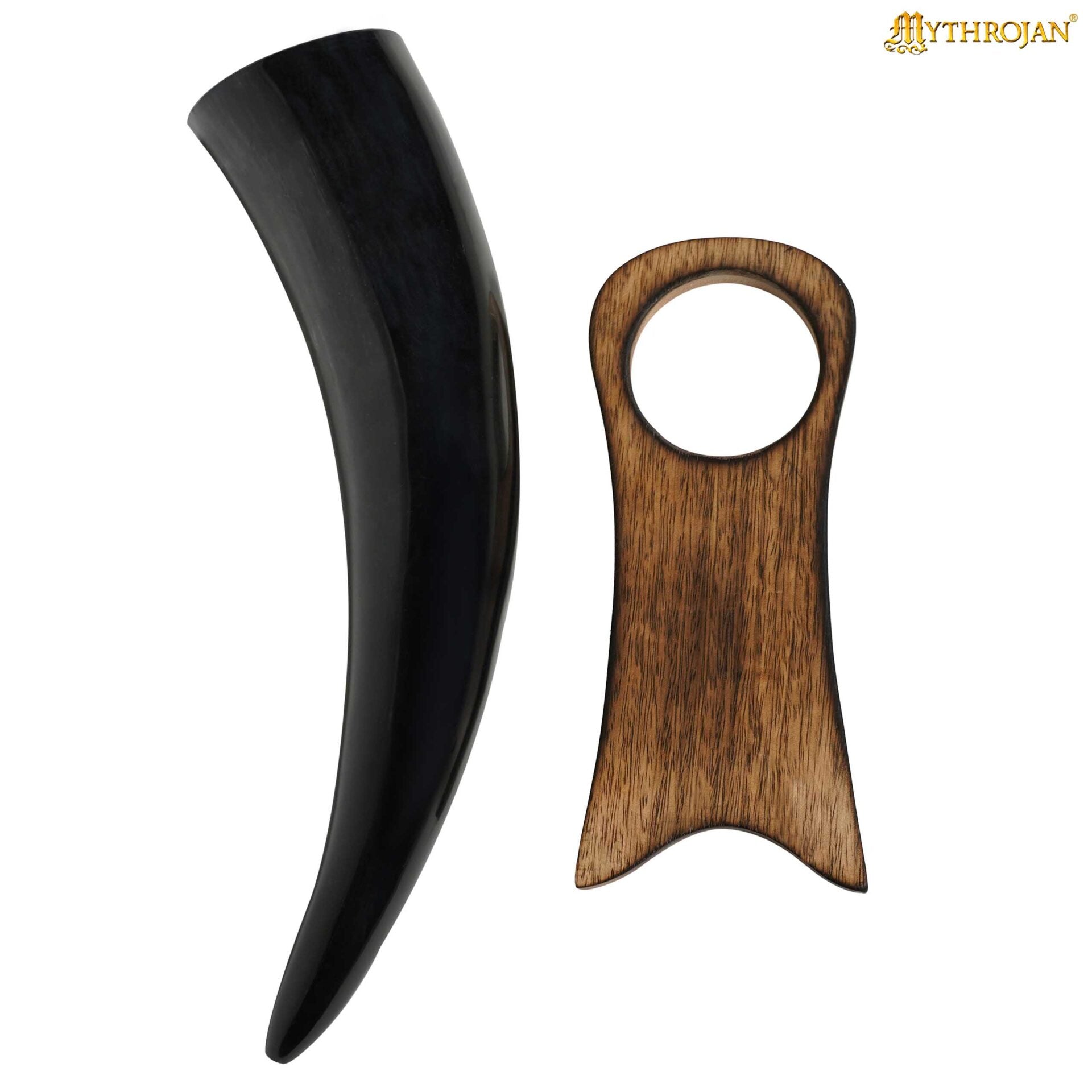 Mythrojan Estante de Cuerno para Beber de Madera Maciza | Acabado Natural Soporte Vikingo para Aguamiel | Soporte Medieval para Cuerno - Imagen 13
