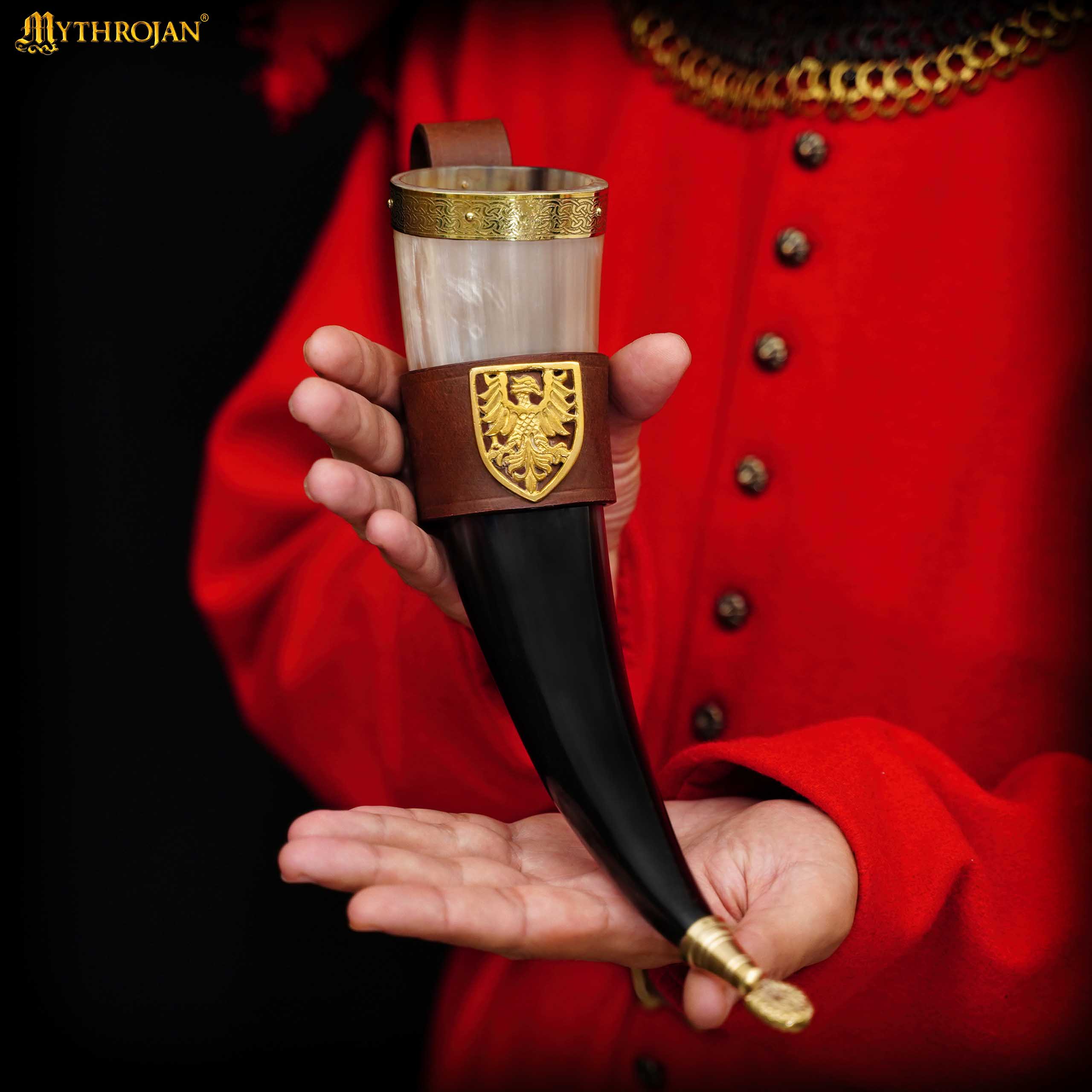 Mythrojan The Tournament Champion - Viking Drinking Horn 350 Ml With Brown Leather Holder Authentic Medieval Inspired Viking Wine/mead Mug - Polished Finish - Imagen 6