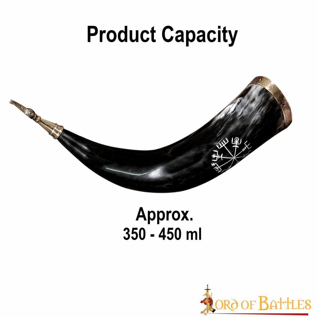 Cuerno Vikingo para Beber con Runa Vegvísir Grabada - Borde y Punta de Latón - Imagen 9