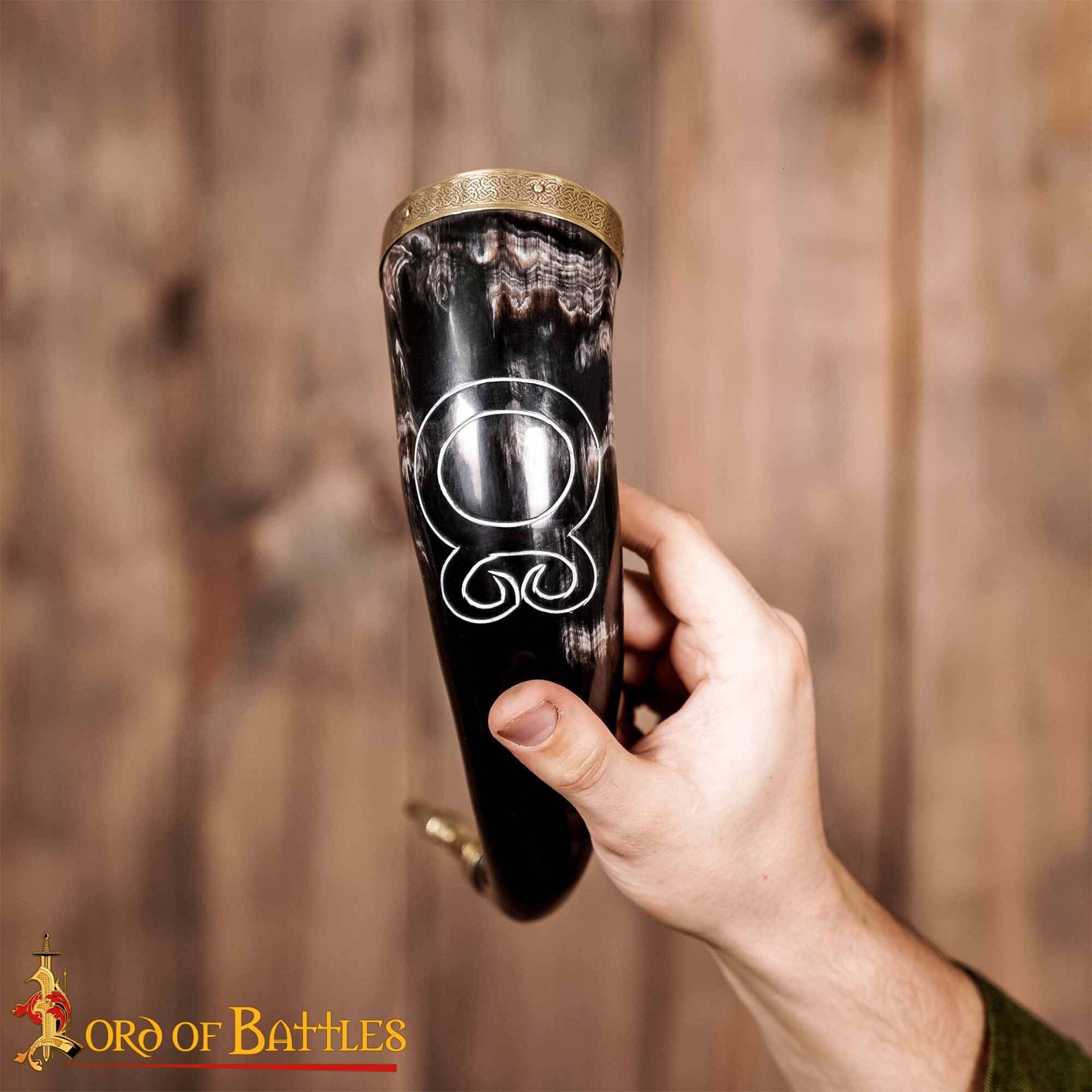 Troll Cross Viking Drinking Horn 300 - 400 Ml con Accesorios de Latón Puro Hechos a Mano con Auténtico Cuerno de Buey - Imagen 6