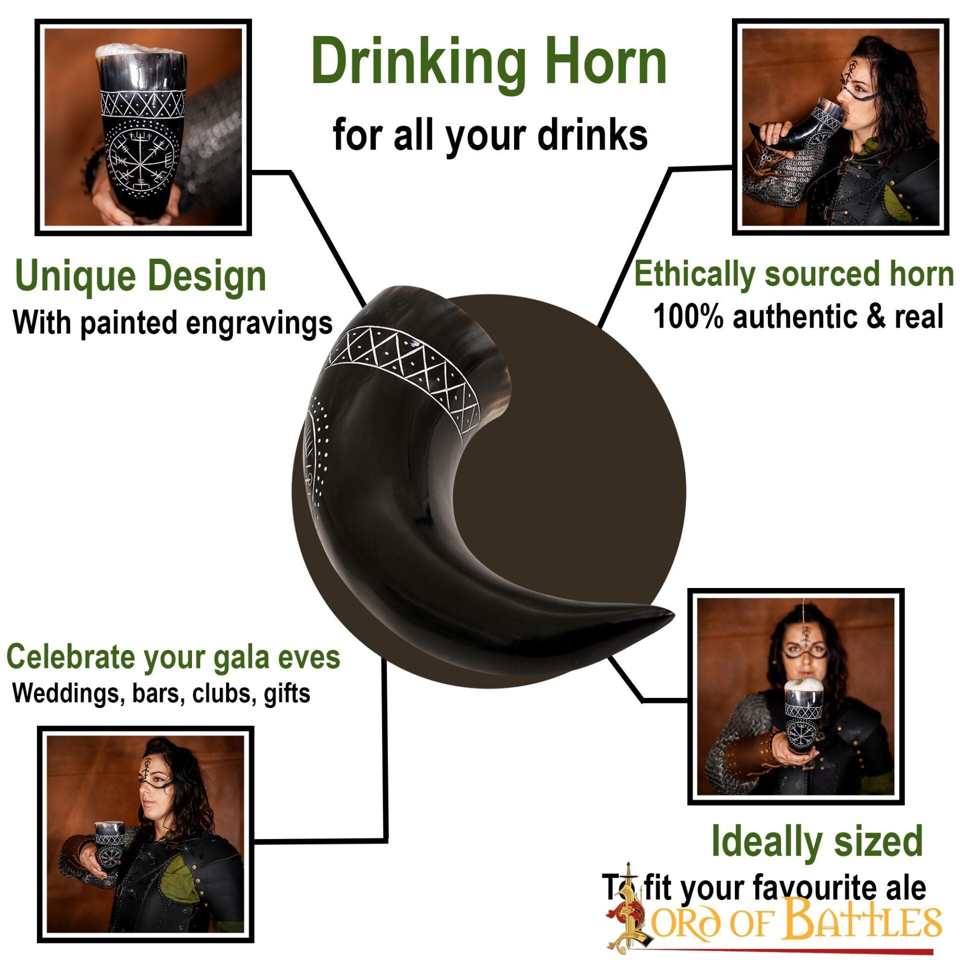 El Cuerno para Beber Vegvisir 400 - 500 Ml Hecho a Mano con Auténtico Cuerno de Buey - Imagen 4