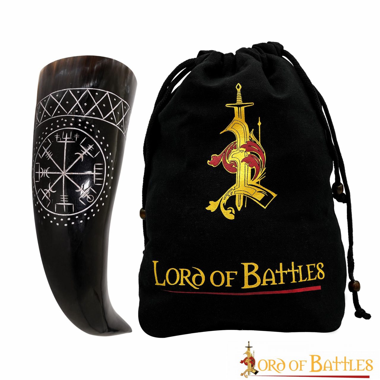 El Cuerno para Beber Vegvisir 400 - 500 Ml Hecho a Mano con Auténtico Cuerno de Buey - Imagen 1