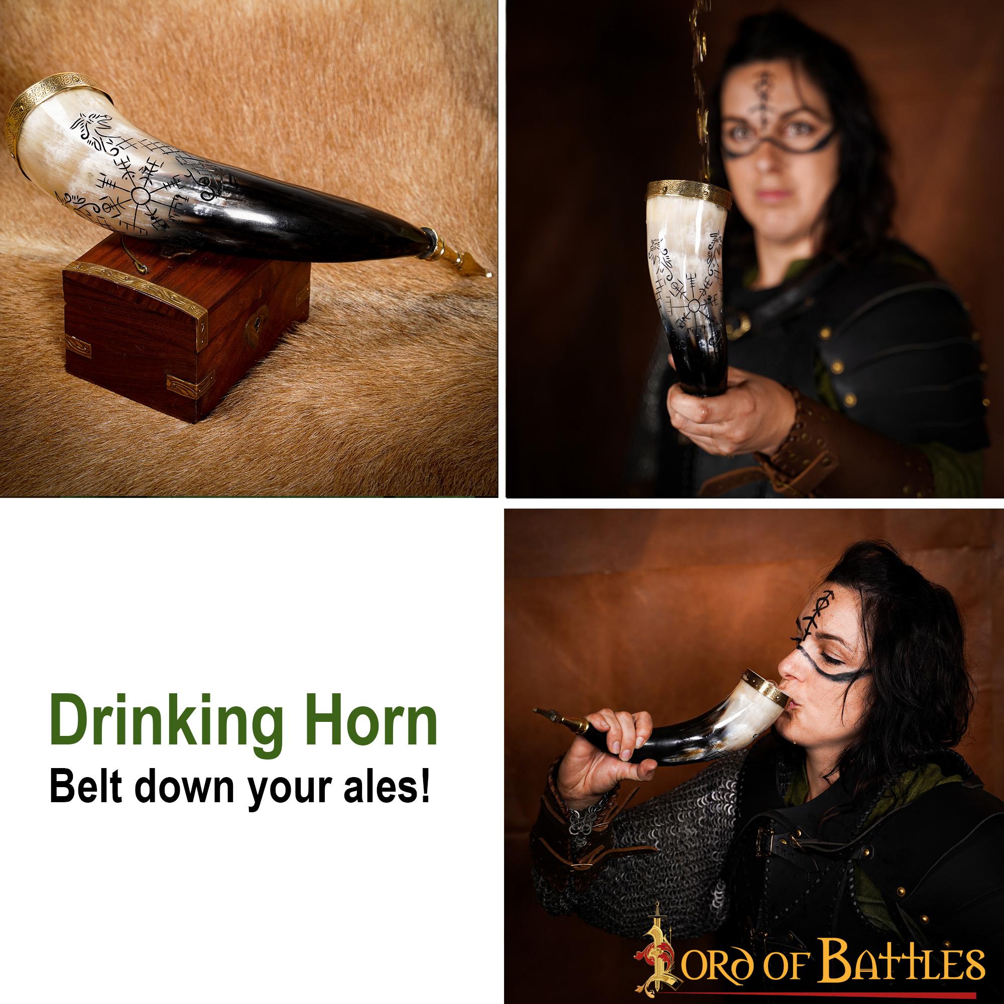 Cuerno Vikingo para Beber con Brújula y Grabado de Jormungandr - Cuerno de Buey Hecho a Mano - Imagen 12