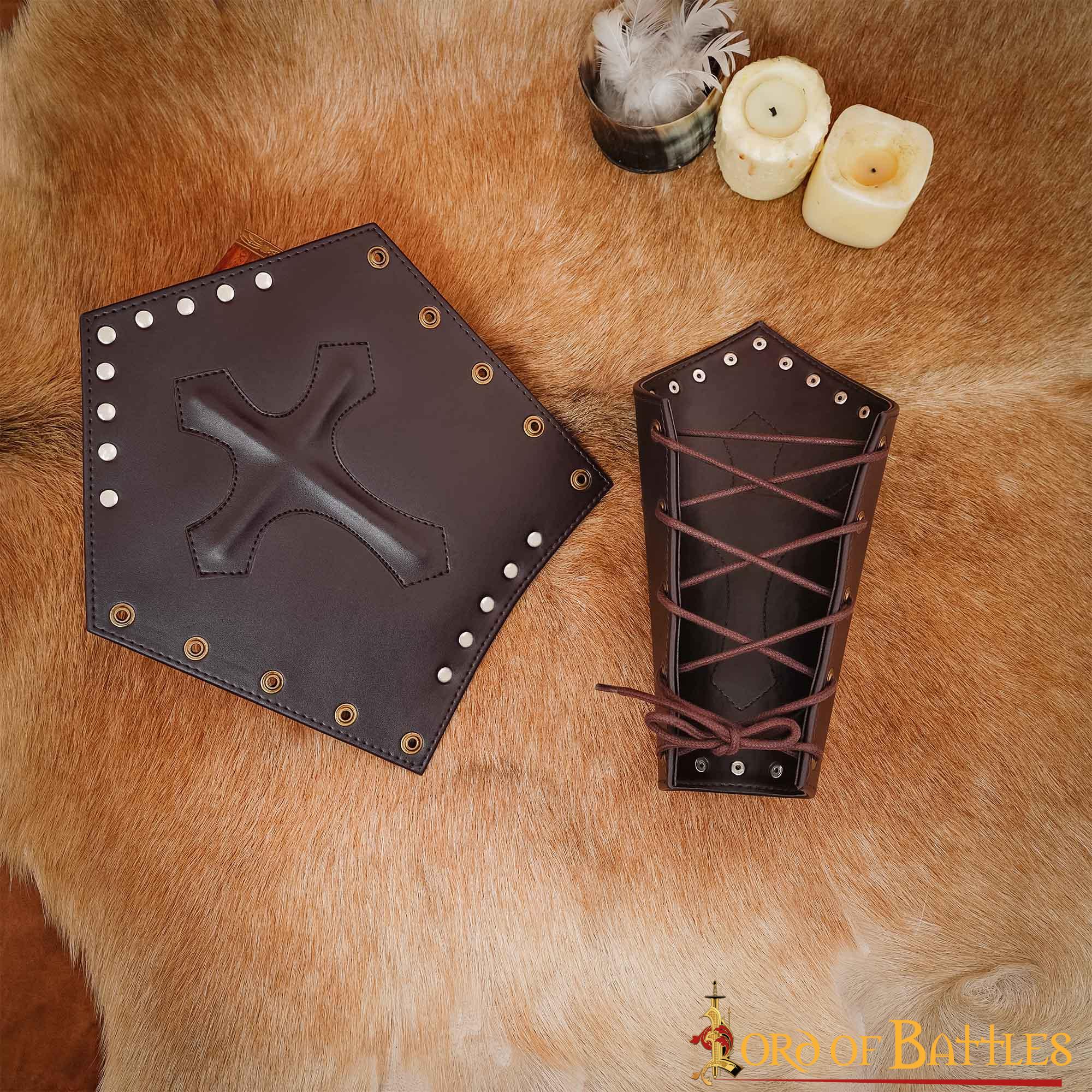 Brazales Cruzados Medievales de Cuero - Guardabrazos para Larp y Ferias Renacentistas - Imagen 11