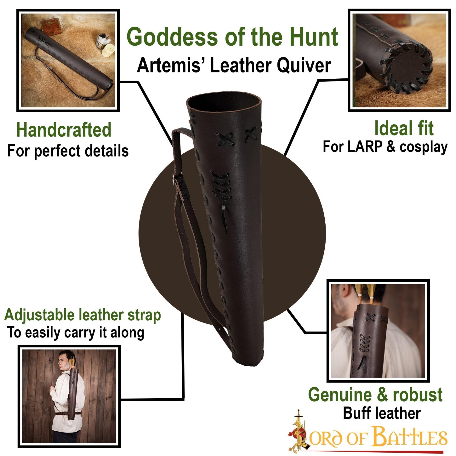 Carcaj Clásico Medieval de Cuero Fantasía Auténtica Marroquinería - Imagen 4