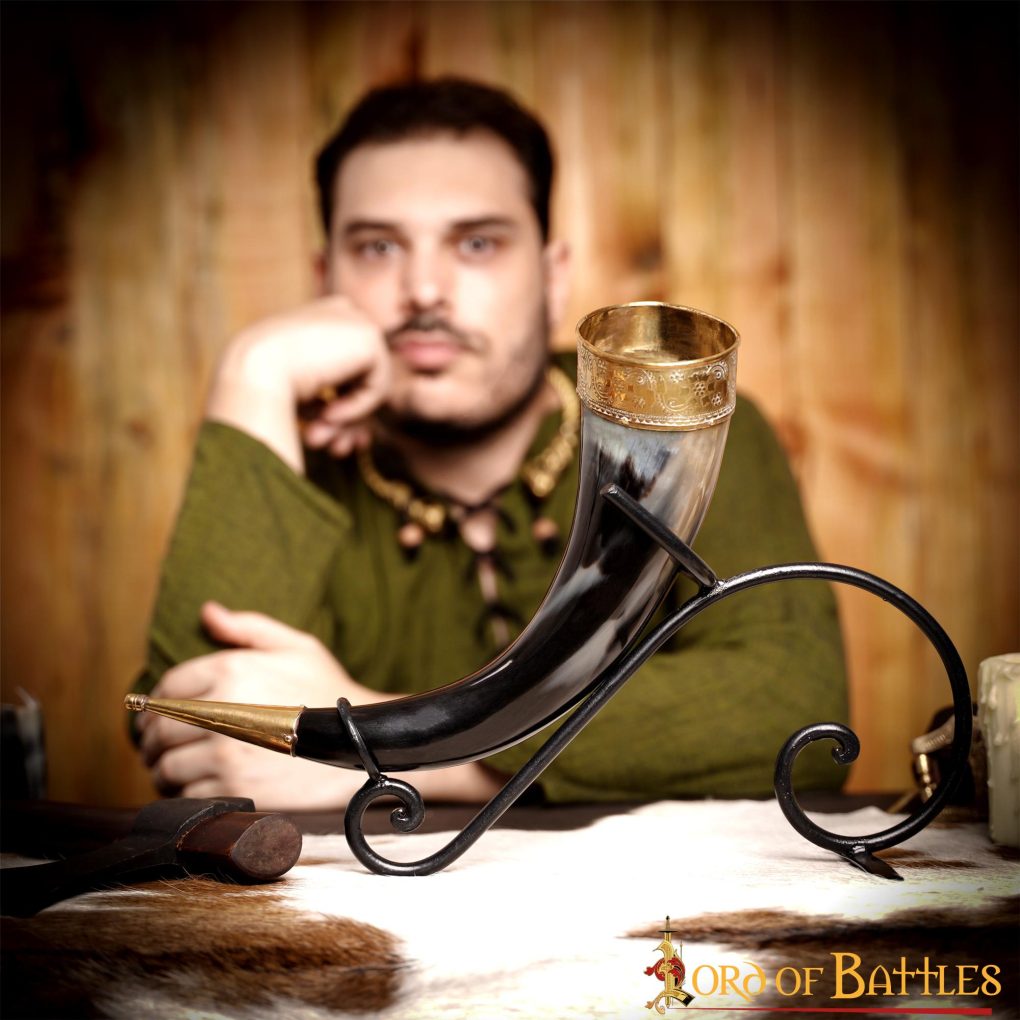 Cuerno Medieval Vikingo para Beber con Accesorios de Latón Puro Cuerno de Buey Auténtico Hecho a Mano - Imagen 9