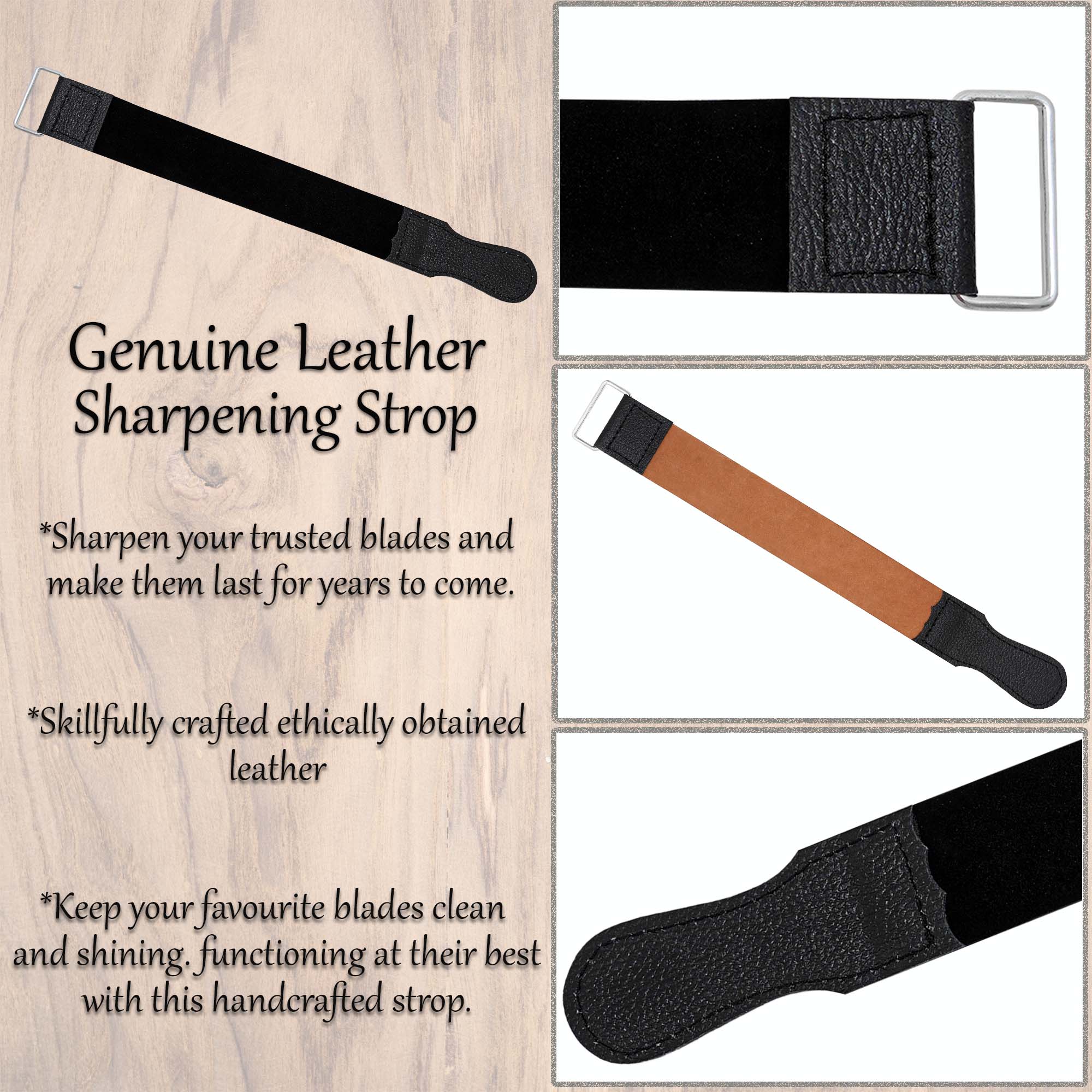 Afilador de Navajas de Cuero Auténtico de Primera Calidad con Lazo Metálico - Correa de Afilar de Cuero Negro para Cuchillos y Navajas - Imagen 13
