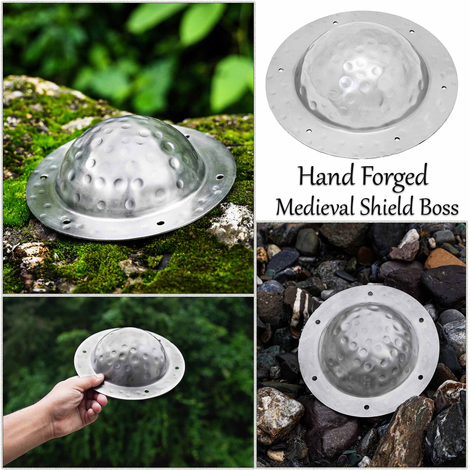 Jefe Escudo Medieval Forjado a Mano | Umbo Martillado Pulido - Imagen 8