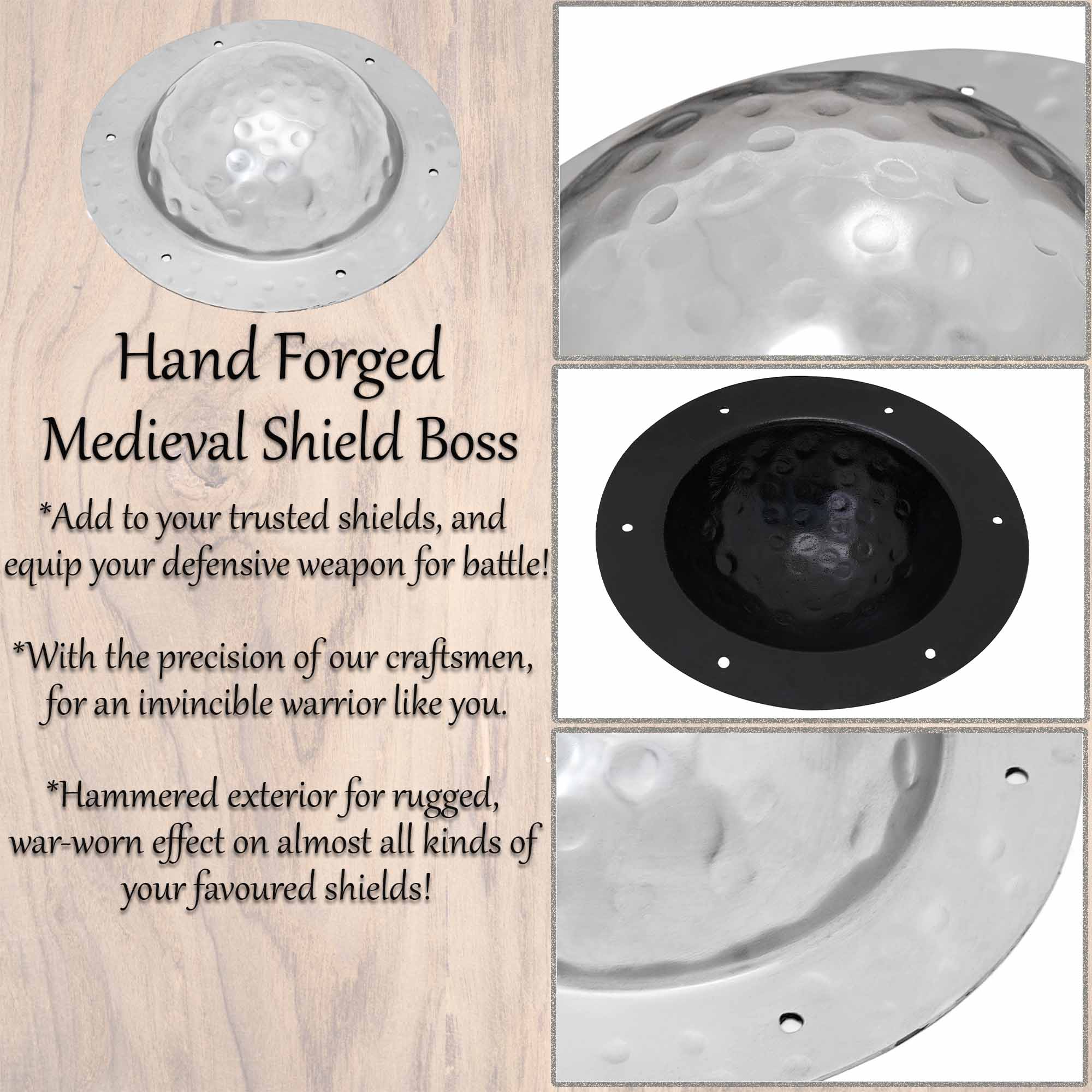 Jefe Escudo Medieval Forjado a Mano | Umbo Martillado Pulido - Imagen 7