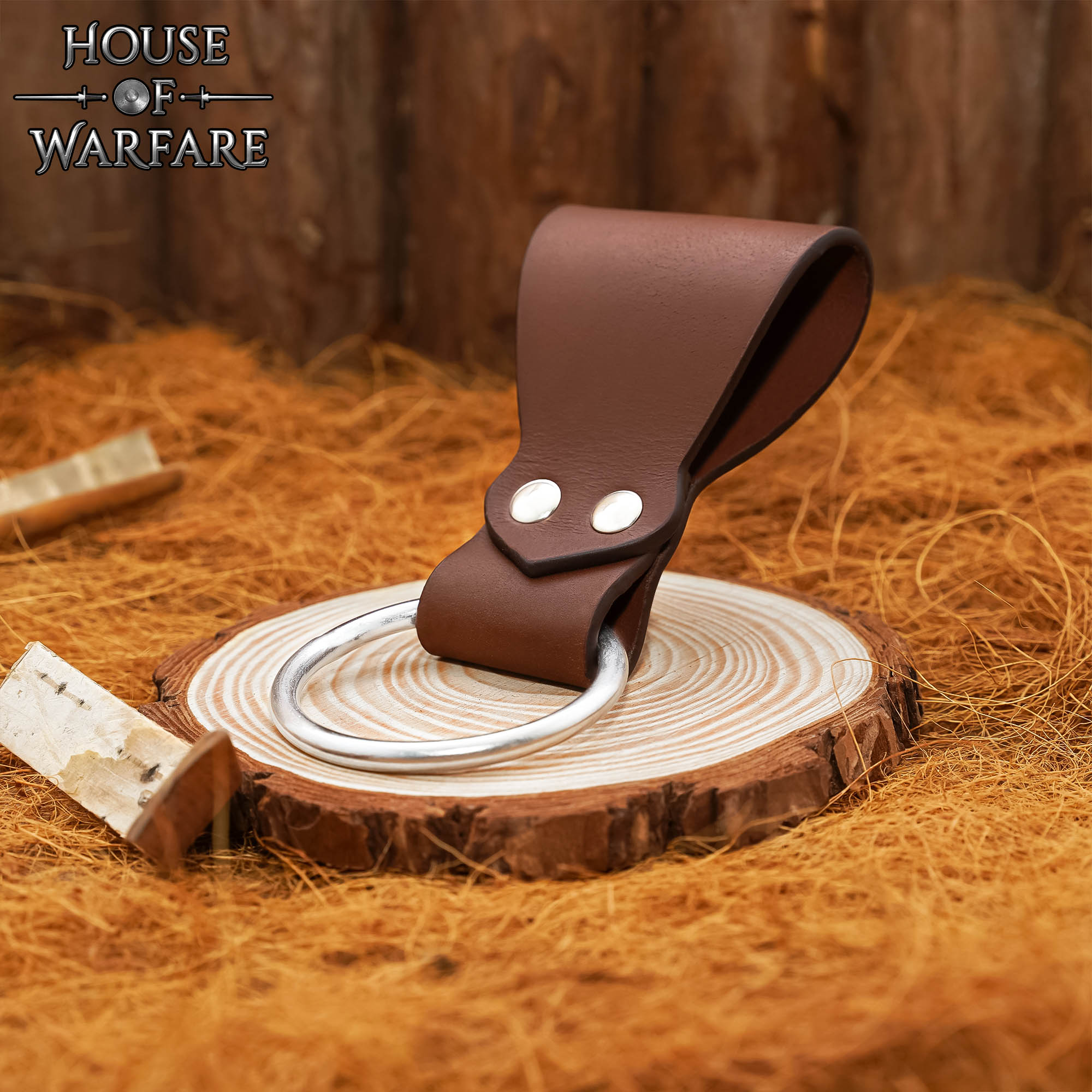 Rana Medieval de Cuero para Hacha con Anilla de Acero - Cinturón Marrón para Hachas y Herramientas - Imagen 15