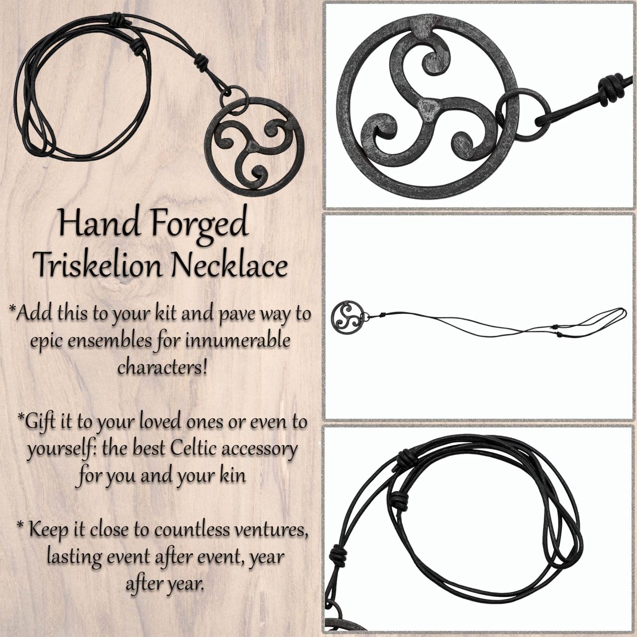El Guerrero Celta Colgante Triskelion Forjado a Mano con Cordón de Cuero - Imagen 5