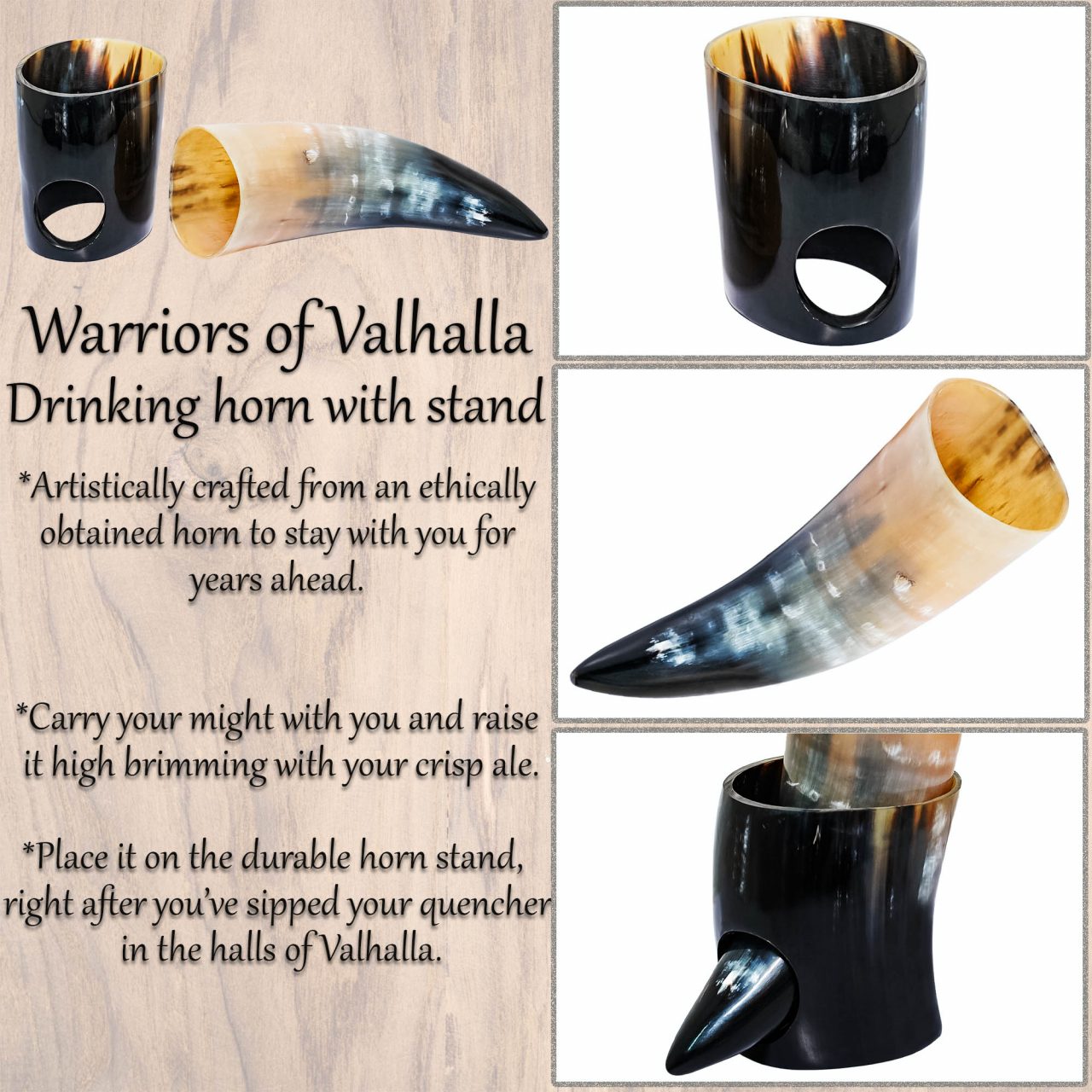 Vikingo Cuerno de Buey Pulido para Beber con Soporte - Imagen 13