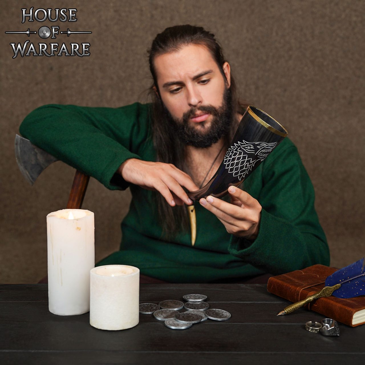 Cuerno Vikingo para Beber con Grabado y Diseño de Lobo - para Larp, Temas Vikingos - Imagen 10