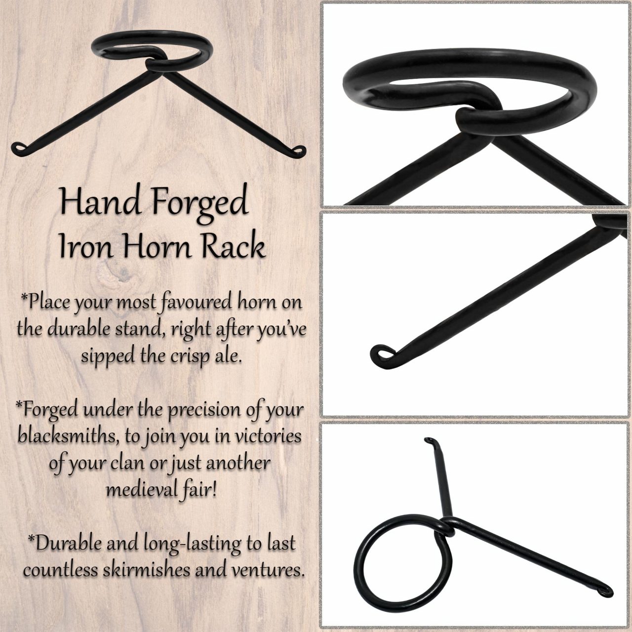 Soporte para Cuerno de Hierro Forjado a Mano - Expositor Medieval para Fiestas Vikingas y Medievales - Imagen 12