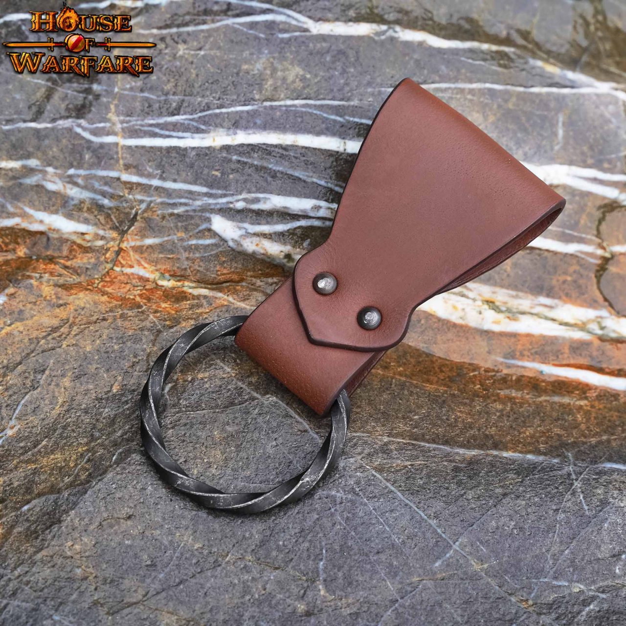 Rana Medieval de Cuero con Anillo de Hierro Torcido Forjado a Mano - Porta Cinturón Marrón para Hachas, Espadas y Herramientas - 6 "x1.5" - Imagen 15