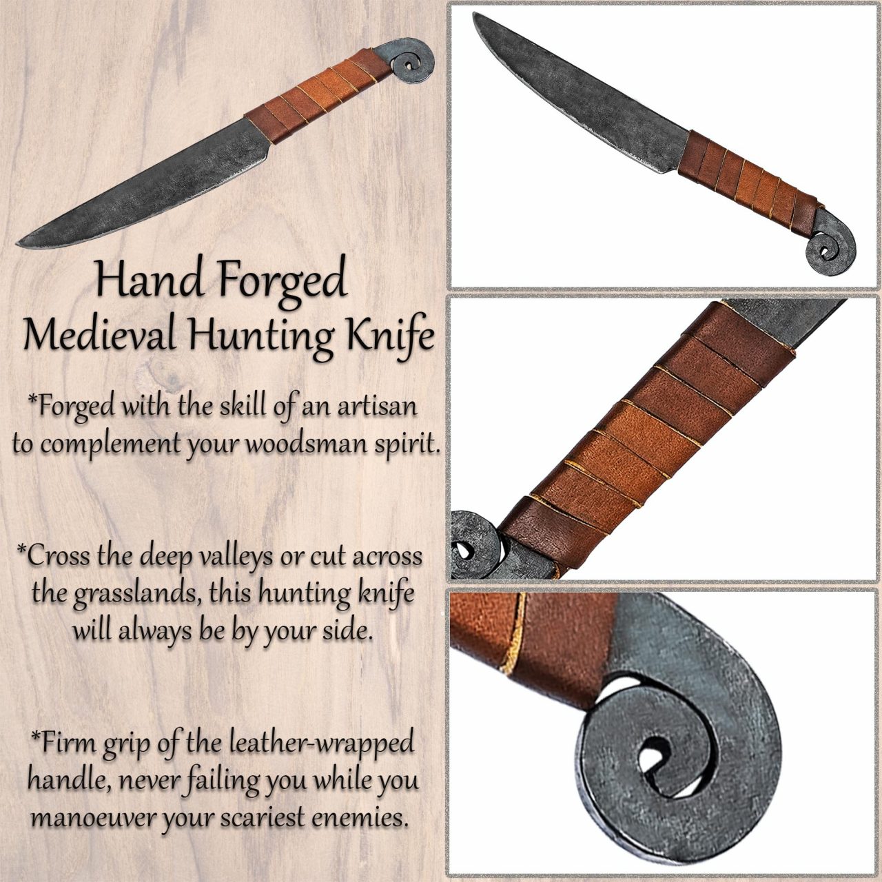 Cuchillo de Caza Medieval Forjado a Mano - Imagen 7