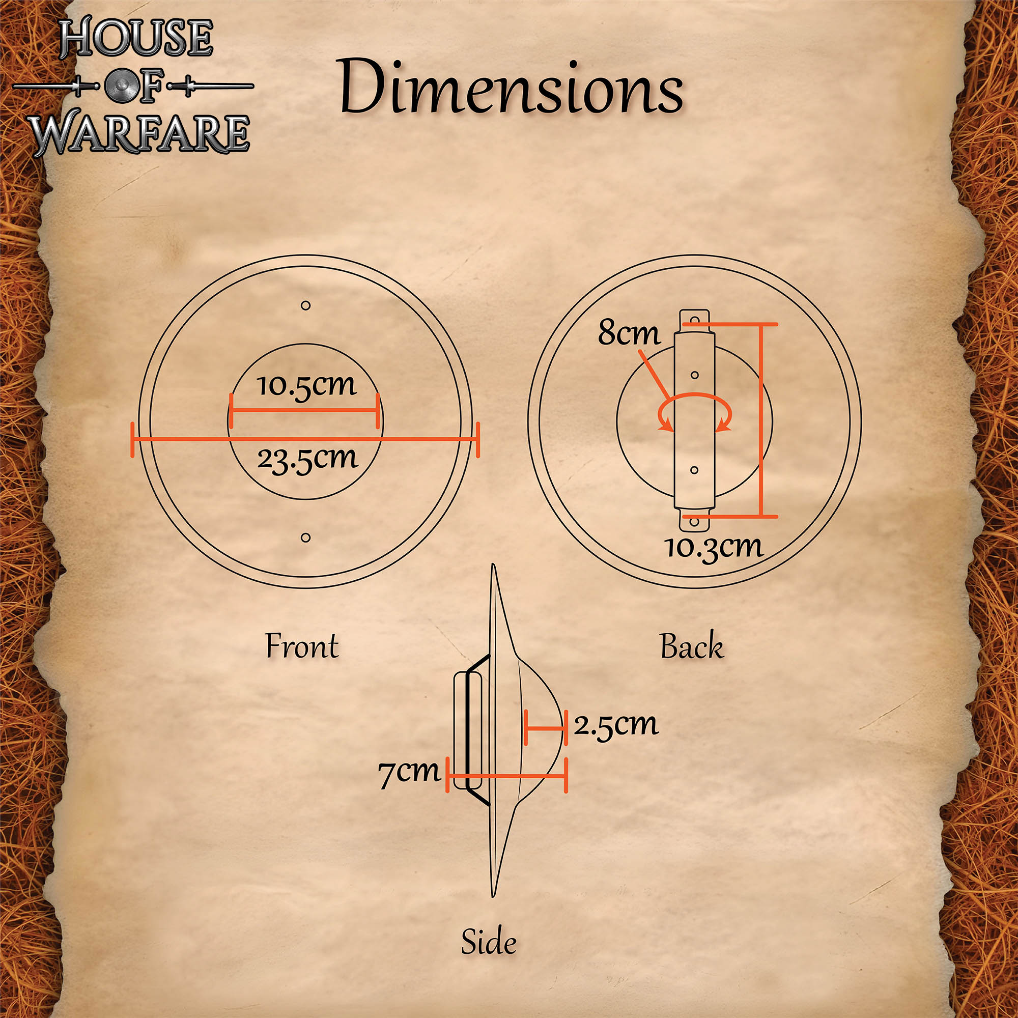 Escudo Medieval de Acero Calibre 14 23cm - Escudo Redondo Hecho a Mano con Empuñadura de Madera y Acabado Antiguo - Imagen 8