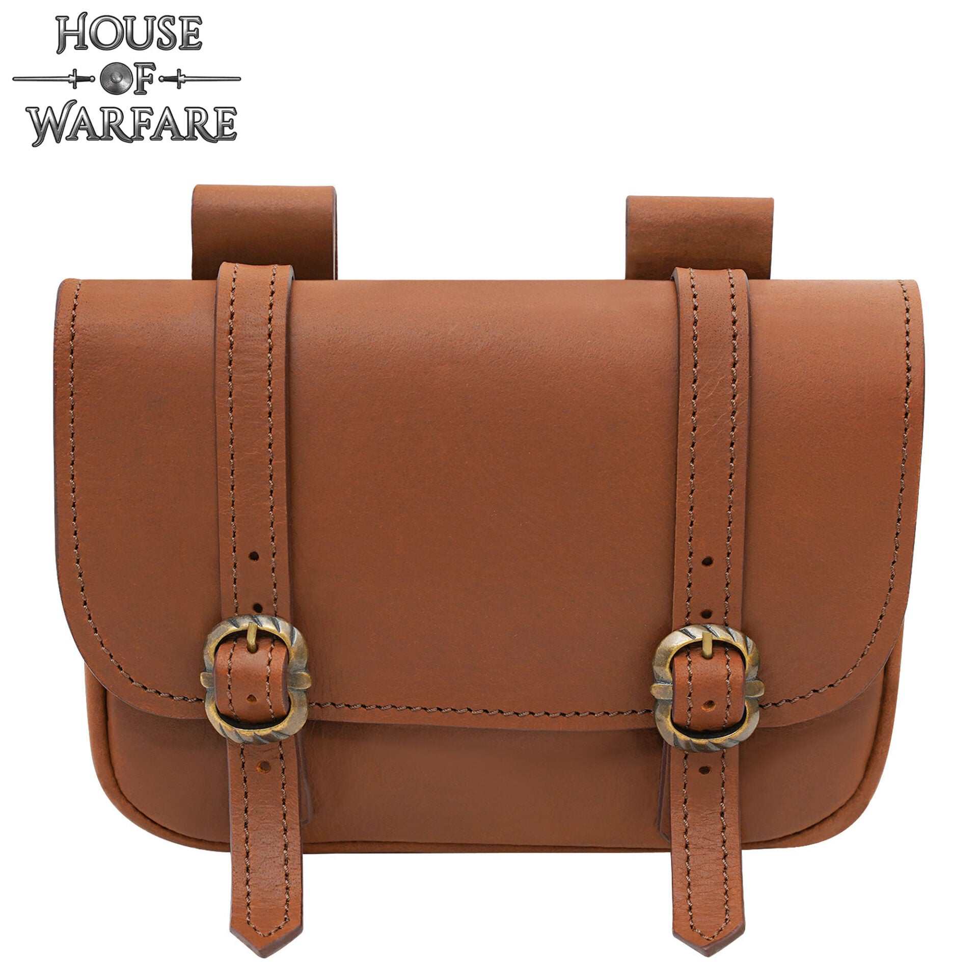 Riñonera Grande de Cuero Marrón Mercante - Bolsa Medieval con Hebillas Dobles de Latón - Imagen 9