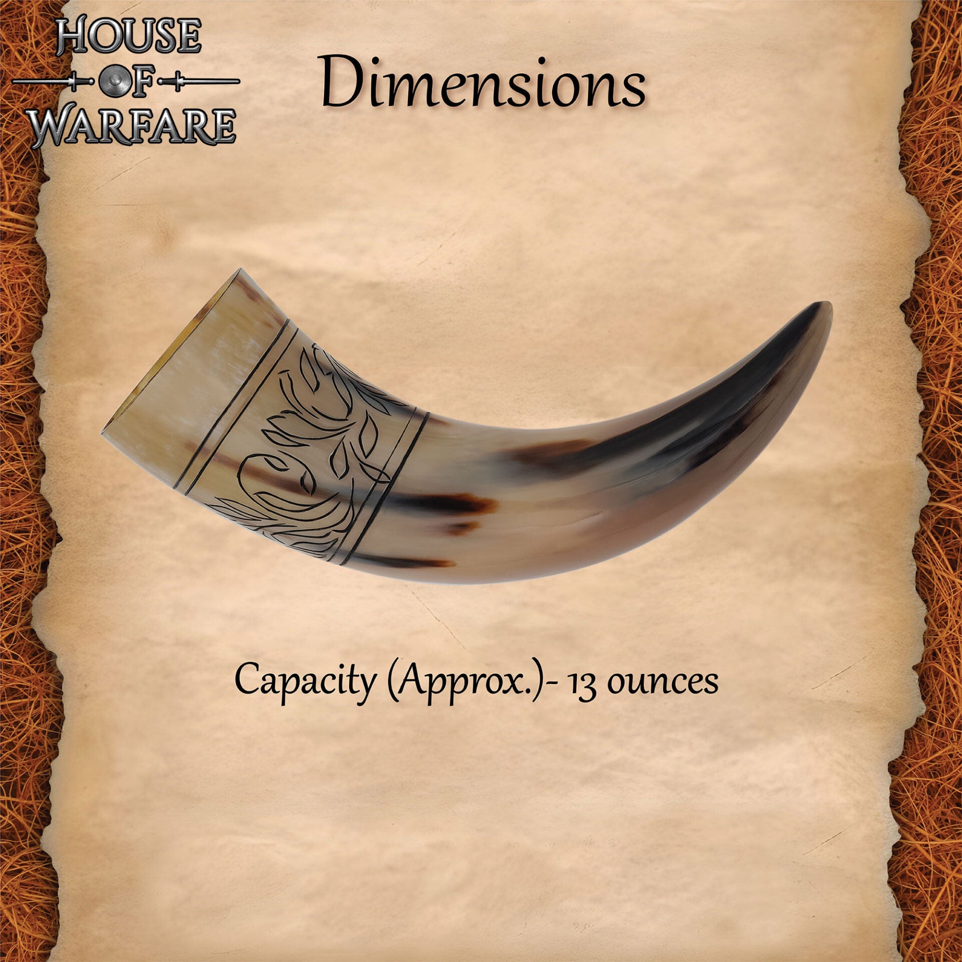 Auténtico Cuerno para Beber 350 - 400 Ml con Grabado Floral - Imagen 3