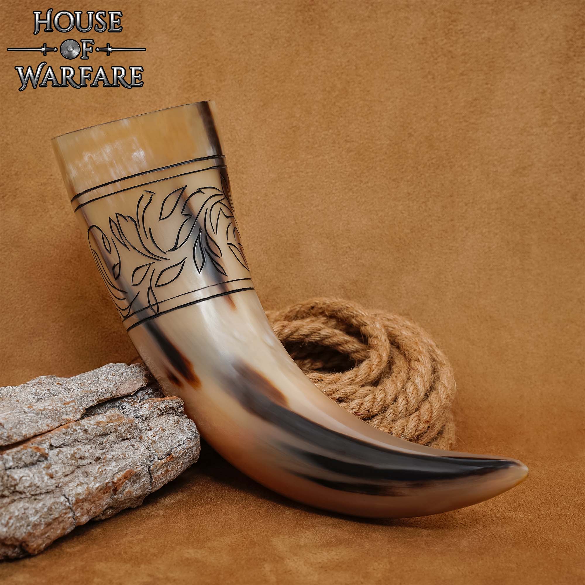 Auténtico Cuerno para Beber 350 - 400 Ml con Grabado Floral - Imagen 5