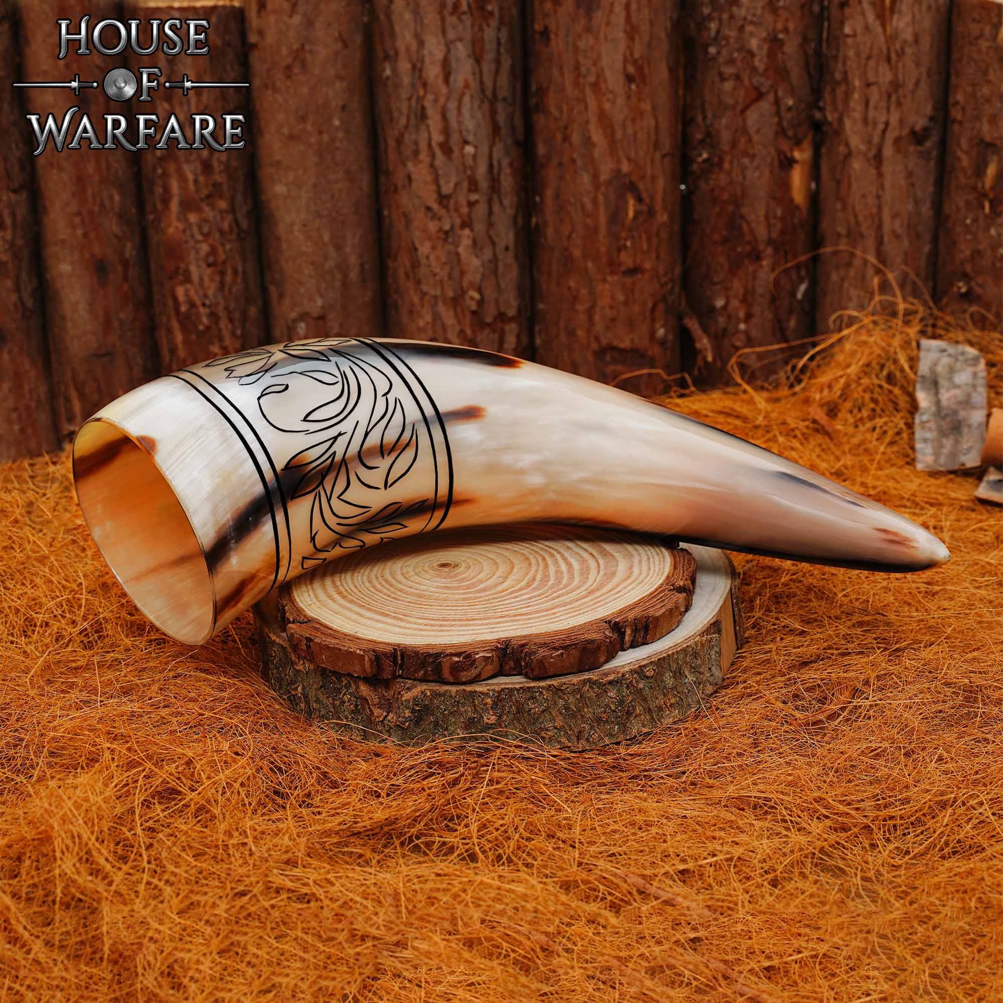 Auténtico Cuerno para Beber 350 - 400 Ml con Grabado Floral - Imagen 6